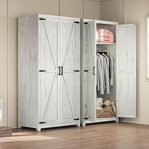 Miniatura 6 de Armario grande de 70" con barra para colgar, armario de ropa estilo granja con 2 puertas estilo granero, armarios altos de madera para dormitorio