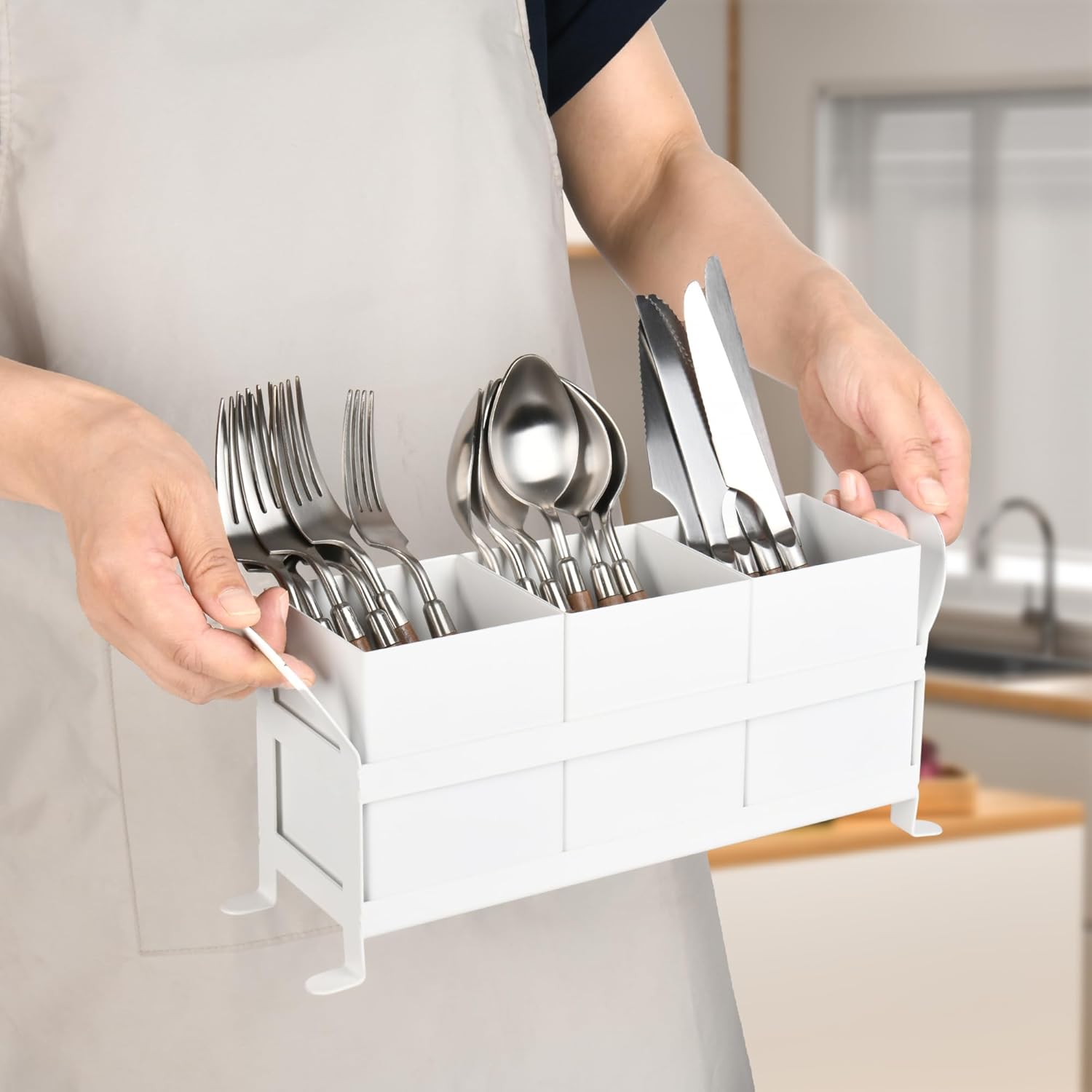 YUBAMIN(ユバミン) キッチン用品ホルダー パーティー用 ポータブル銀食器キャディカウンタートップ 3つのコンパートメント付き