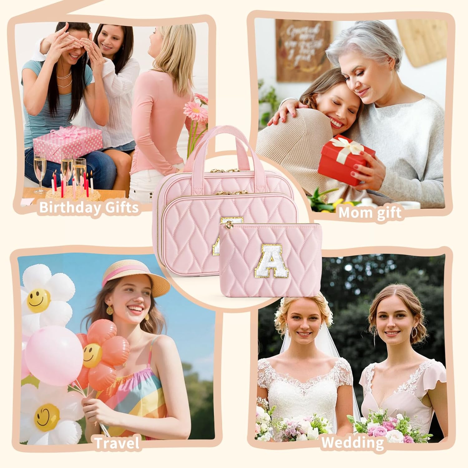 YOOLIFE Teen Girl Gifts Trendy Stuff - Birthday Gifts for 7 8 9 10 11 12 13 14 15 16 17 18 Year Old Teen Girls Hanging Toiletry Bag Initial Makeup Bag - Letter Pink E