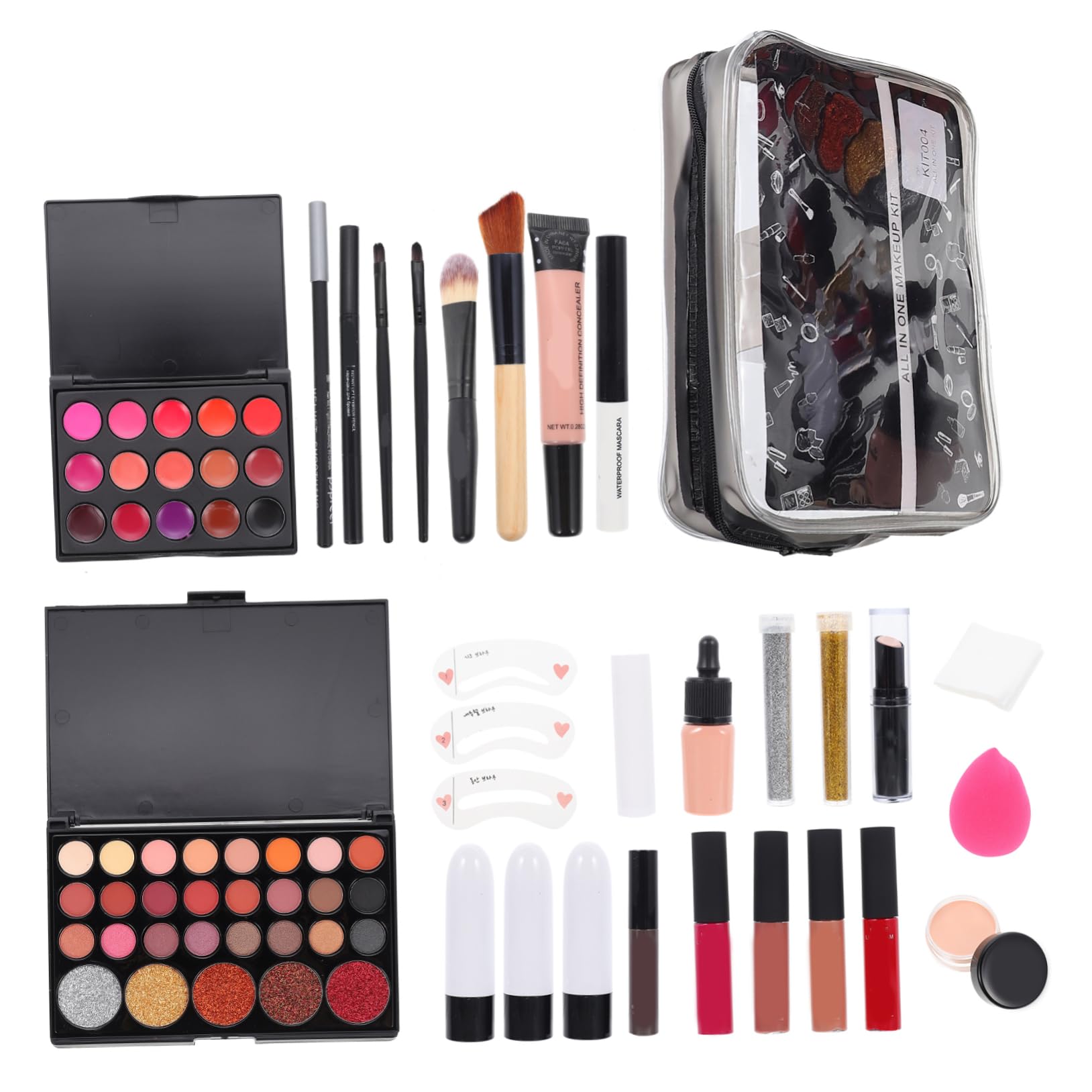 IWOWHERO 1Set Makeup Kit for Women Complete Cosmetic with Brushes Eyeshadow Palette Lip Gloss Foundation Blush Concealer and Eyeliner Durable Makeup Supplies