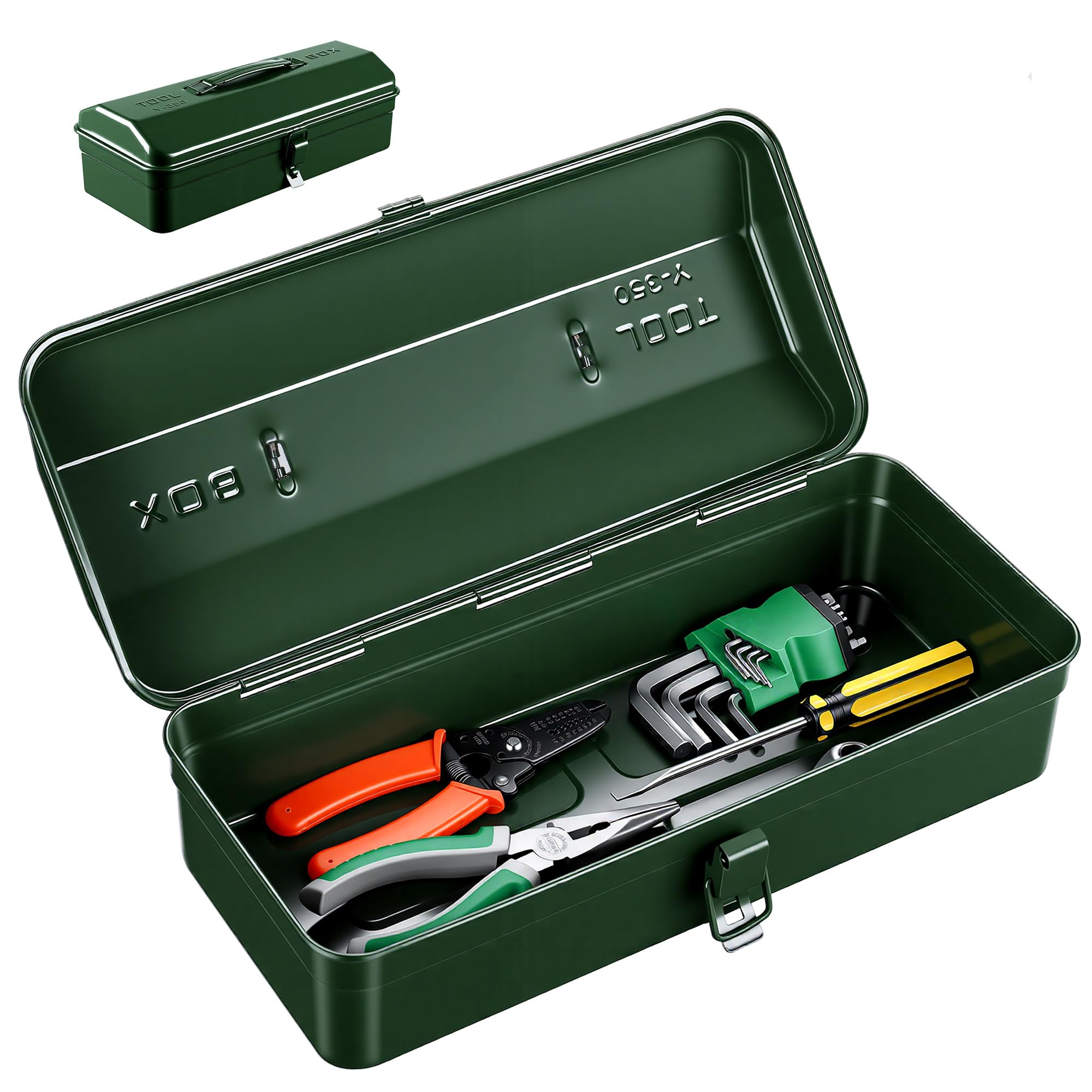 Metal Tool Box with Handle, 14 Inch Small Portable Metal Storage Box with Lid for Home, Garage, Workshop, Lockable Tool Organiser Case for Wrenches, Screwdrivers, Small Parts