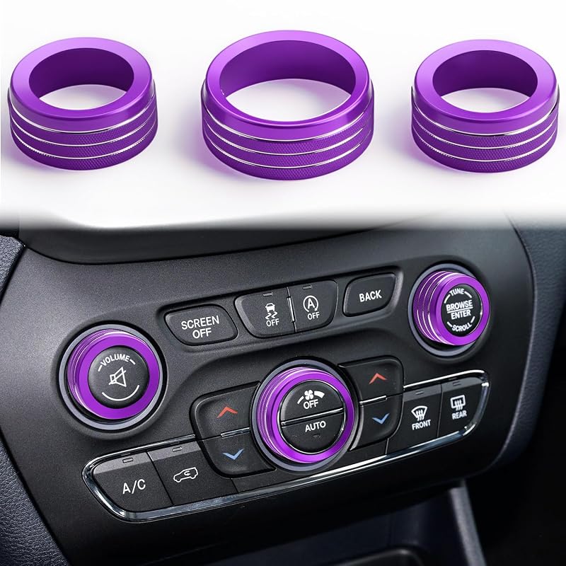 Aros de acabamento para botões do ar-condicionado e volume auovo para Durango 2014-2020 e Grand Cherokee 2014-2021 – Roxo