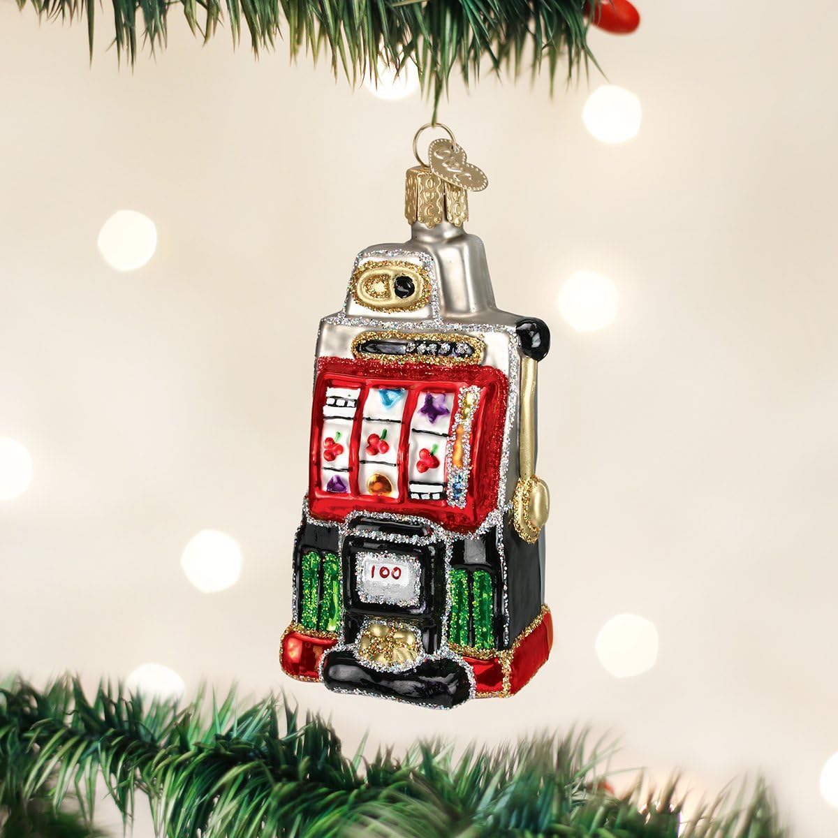 Old World Christmas Vegas Slot Machine Glass Blown Ornament for Christmas Tree, Handcrafted Holiday Decoration, Gamble Collection