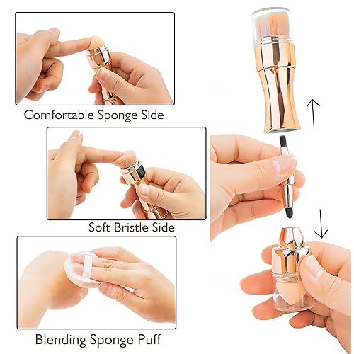 Miniatura 3 de kullder Juego de brochas de maquillaje 4 en 1 de viaje, mini brocha de maquillaje de doble extremo, pluma, base, corrector de polvo, rubor, brochas