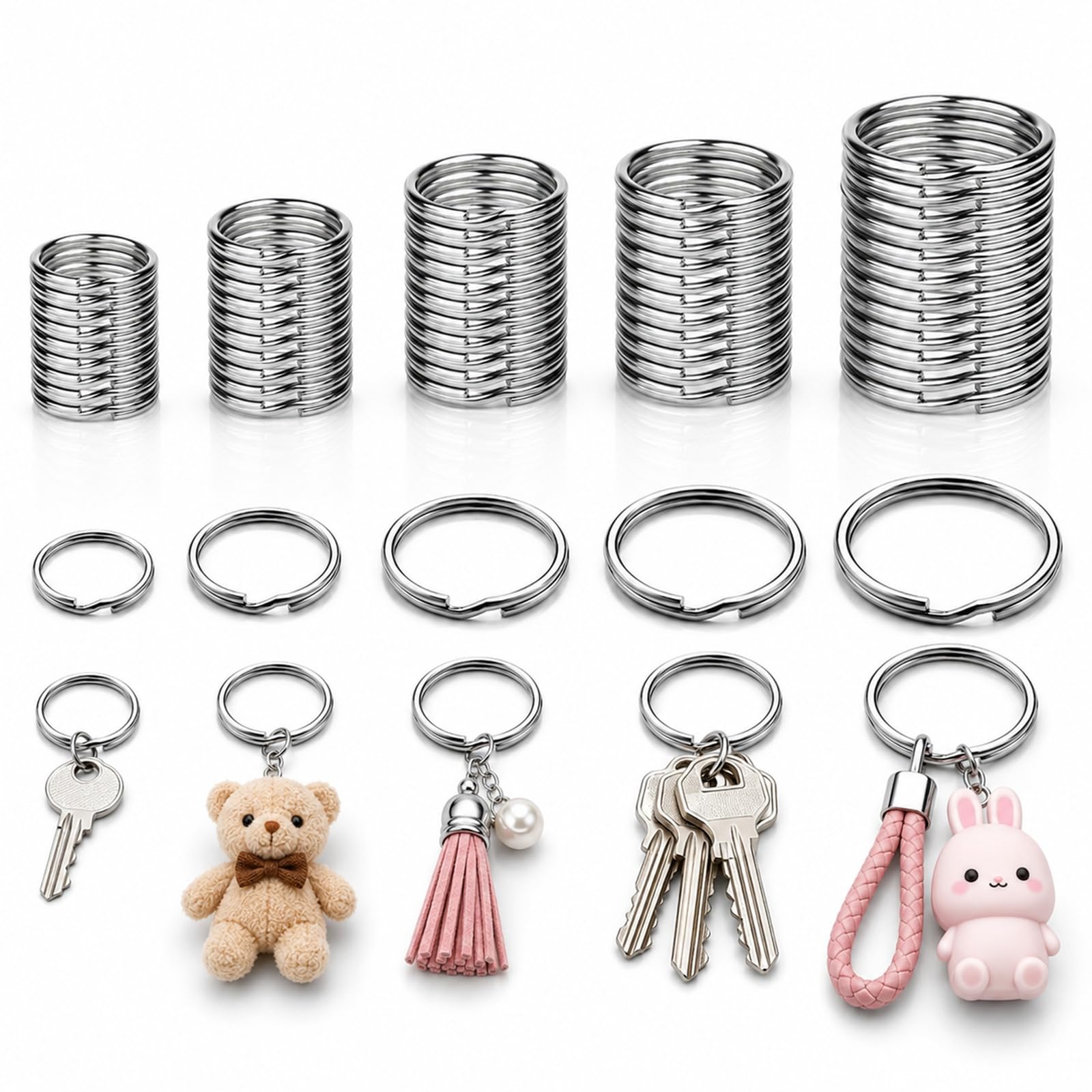 Huanmin 100 Stück Schlüsselanhänger Ringe, Schlüsselringe 30/28/25/15mm je 20 Schlusselringe Set, Schlüsselanhänger Ringe, Schlüsselringe Edelstahl für DIY Basteln, Auto, Haus Schlüssel Anhänger