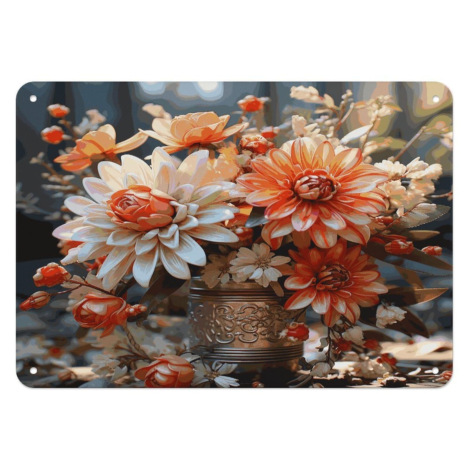 Fekiloot Style Orange Flowers Wall Decor Iron Painting Metal Sign