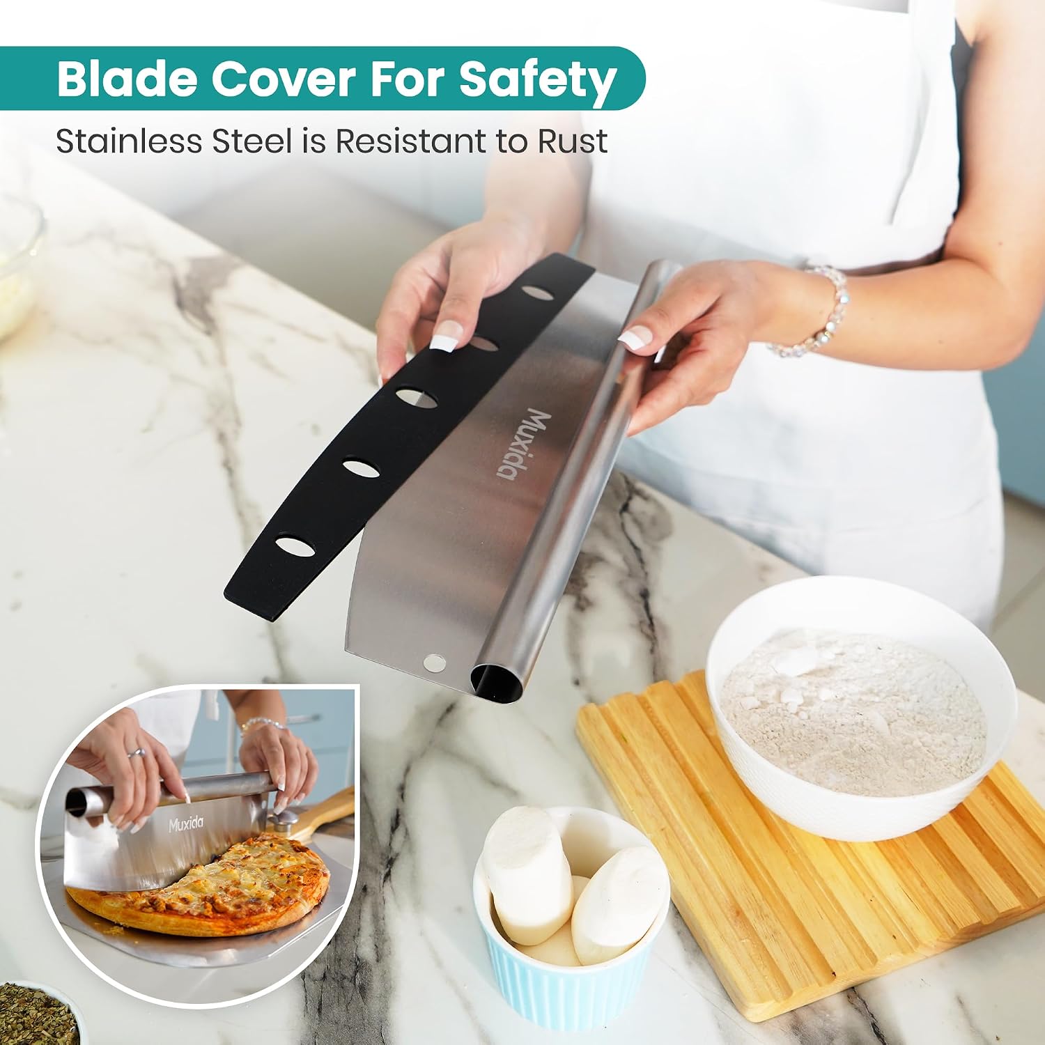 Aluminum Pizza Peel & Rocker Cutter Set (12" x 14") Premium Stainless Steel Pizza Paddle with Foldable Wooden Handle, Lightweight Pizza Spatula with Storage Bag for Oven & Outdoor Pizza Maker