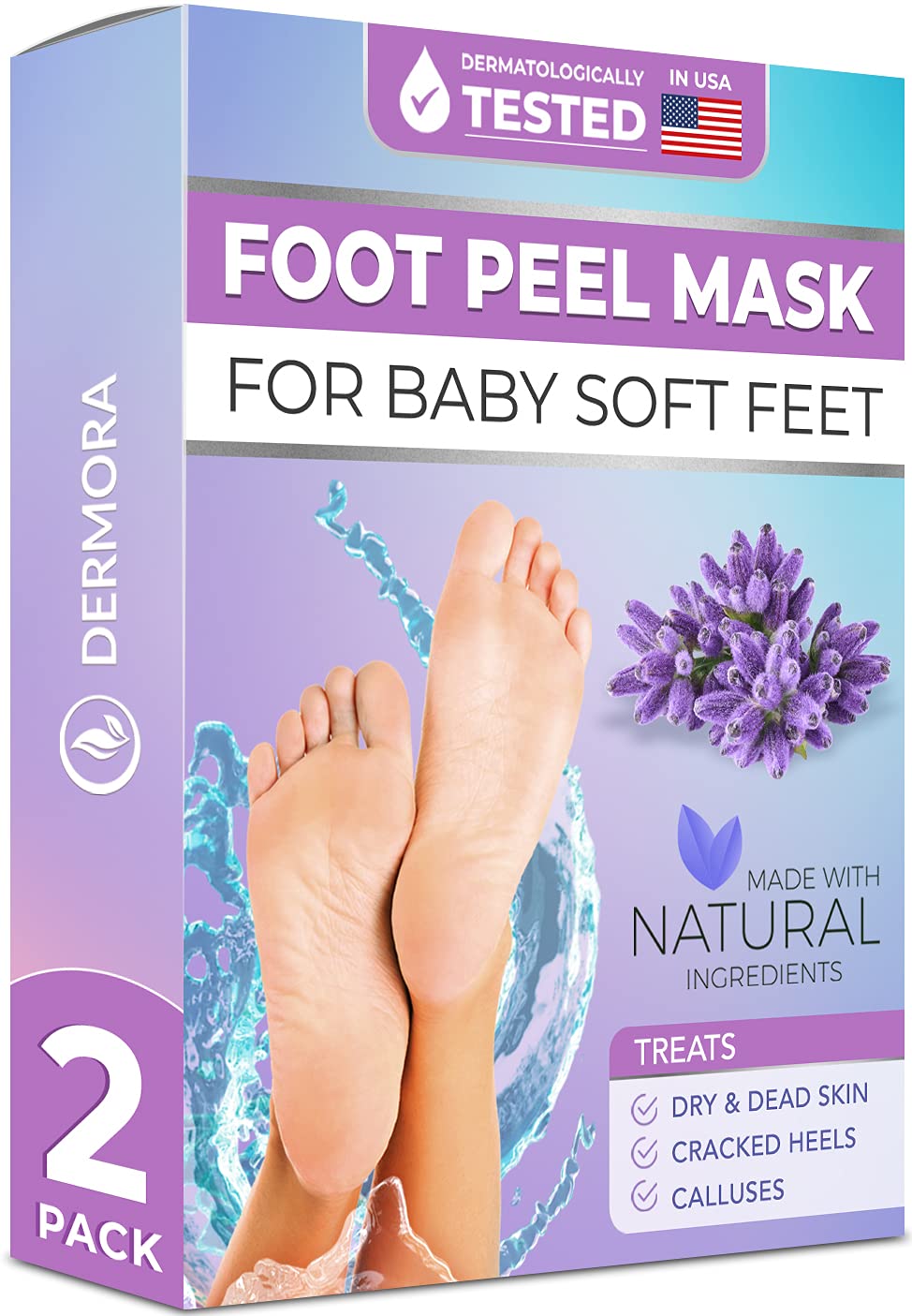 Foot Peel Mask - 2 Pack - For Cracked Heels, Dead Skin and Calluses - Make Your Feet Baby Soft Smooth Silky Skin - Removes Rough Heels, Dry Toe Skin Natural Treatment.