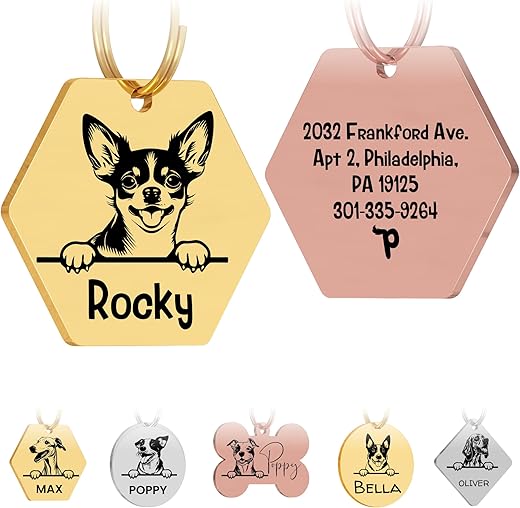 PawFurEver Dog Breed Engraved Dog Tag - Premium Dog Tags Personalized for Pets, 77 Breed Choices for Dog Name Tags Personalized to Your Liking, Pet Tags for Dogs (Hexagon, Gold)