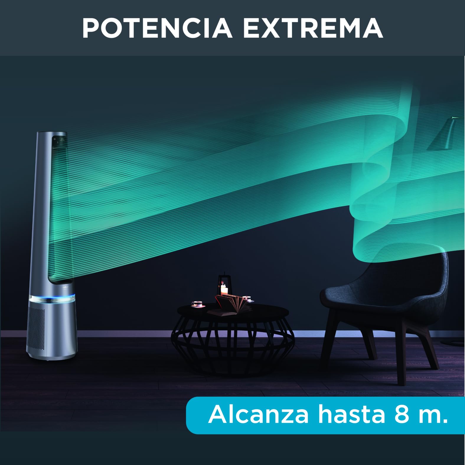 Rowenta 2 en 1 Purificador de Aire y Ventilador, 12 Velocidades, Oscilación, Filtra Partículas Finas hasta el 99,95%, Silencioso, Mando a Distancia, Plata, Eclipse, QU5030