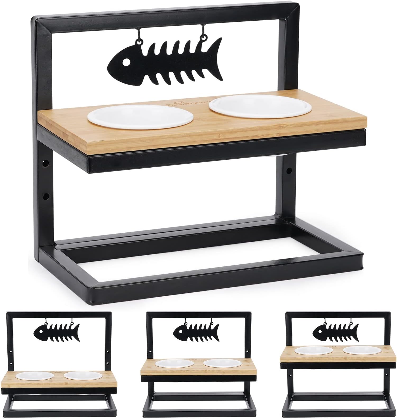 3 Heights Adjustable Elevated Dog Feeder, Melamine Bowls, Raised Pet Stand Feeder, Patent Design