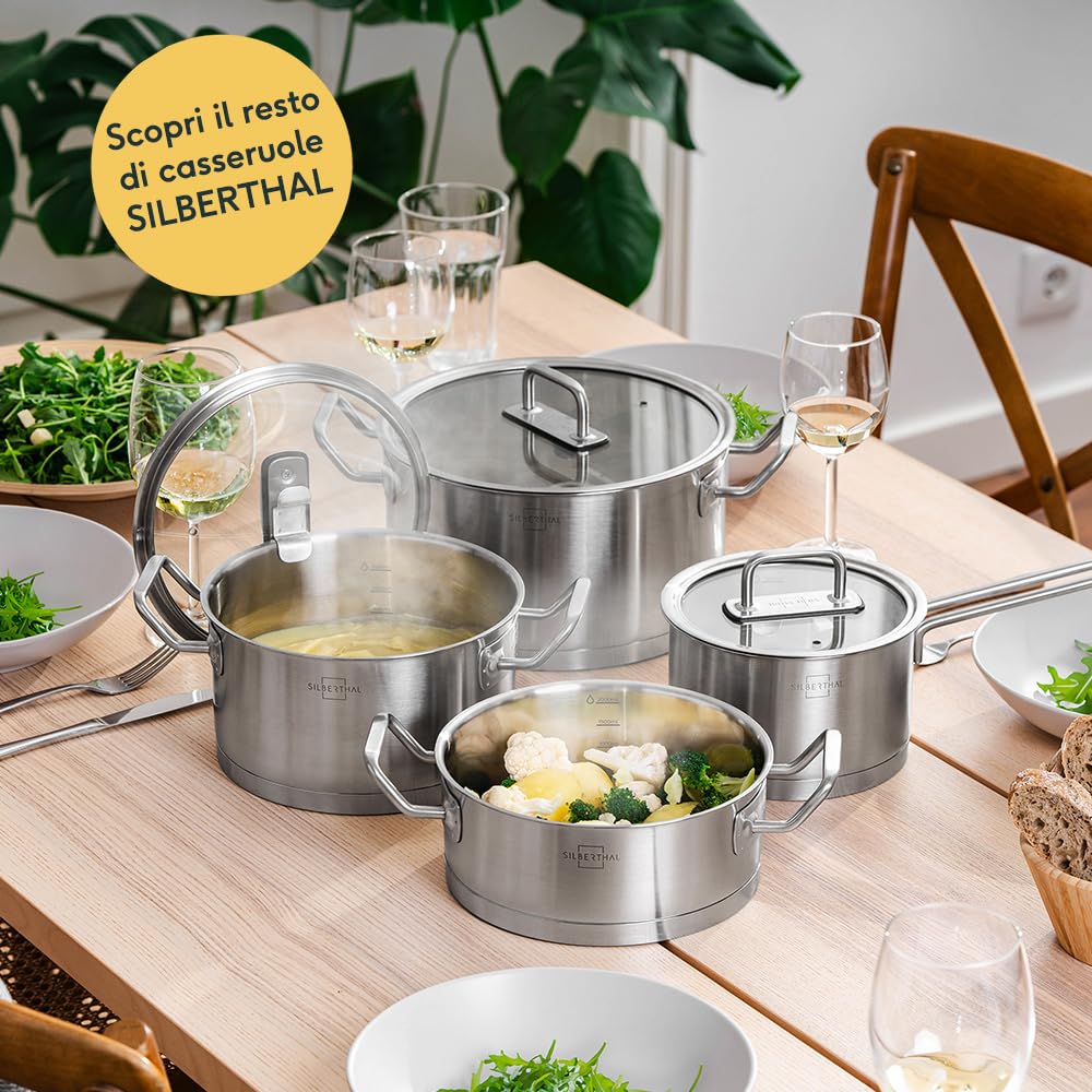 SILBERTHAL Casseruola induzione 20 cm - Acciaio inox - Pentola con coperchio di vetro - Triplo fondo