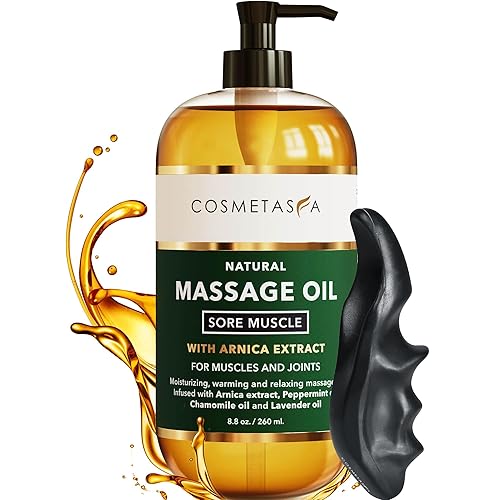 Cosmetasa Aceite de masaje muscular para dolores con masajeador de tejido profundo, protector de pulgar y aceite que alivia los músculos y las