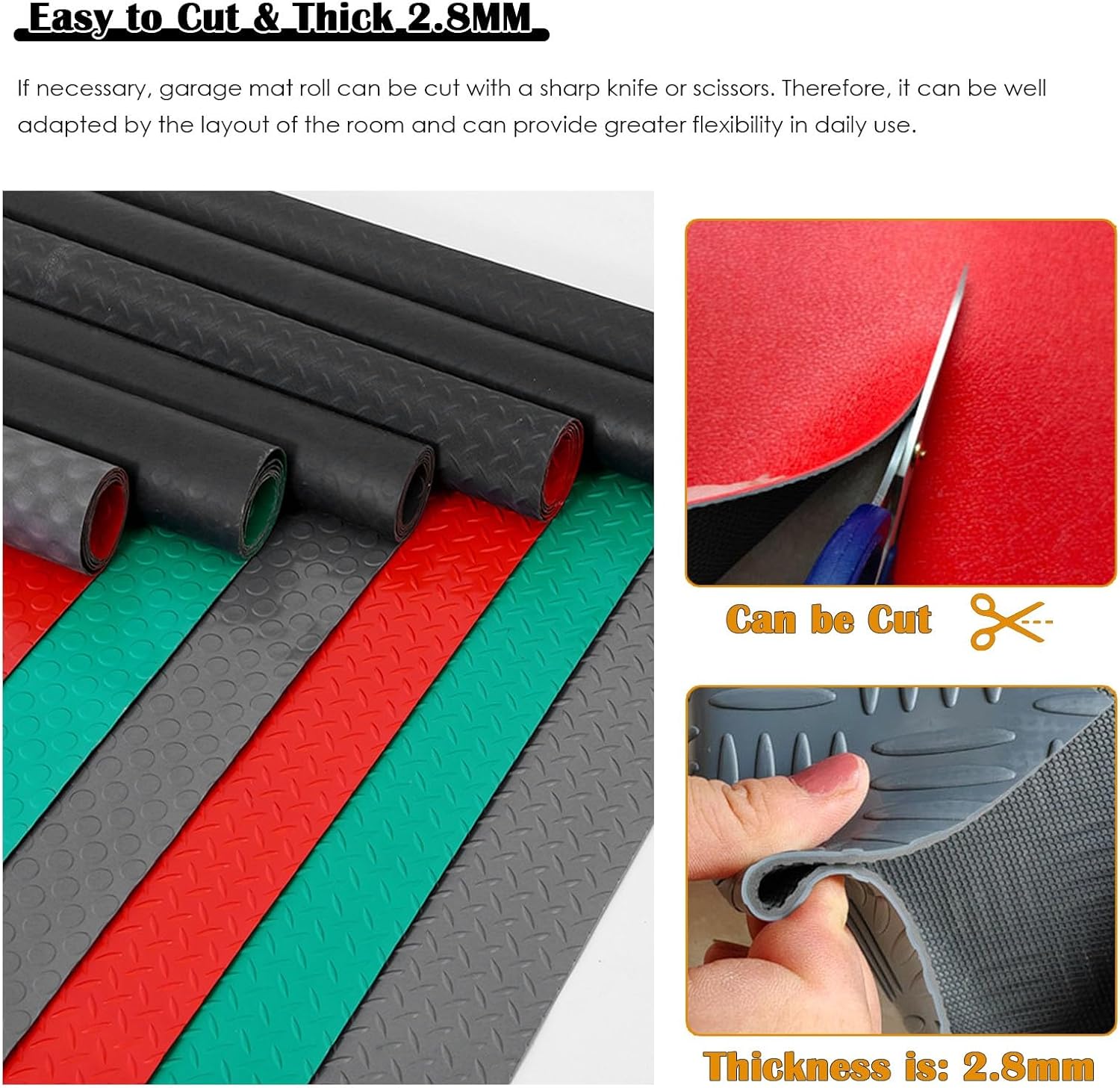 Garage Floor Covering Waterproof, Heavy Duty Rubber Flooring Rolls/ Parking Mats/ Grey Car Containment Mat with Non Slip Pattern, 2 3 4 5 6 FT Workshop Patio Pad for Motorcycle Trailer(1.4x7.4m/4.6x24