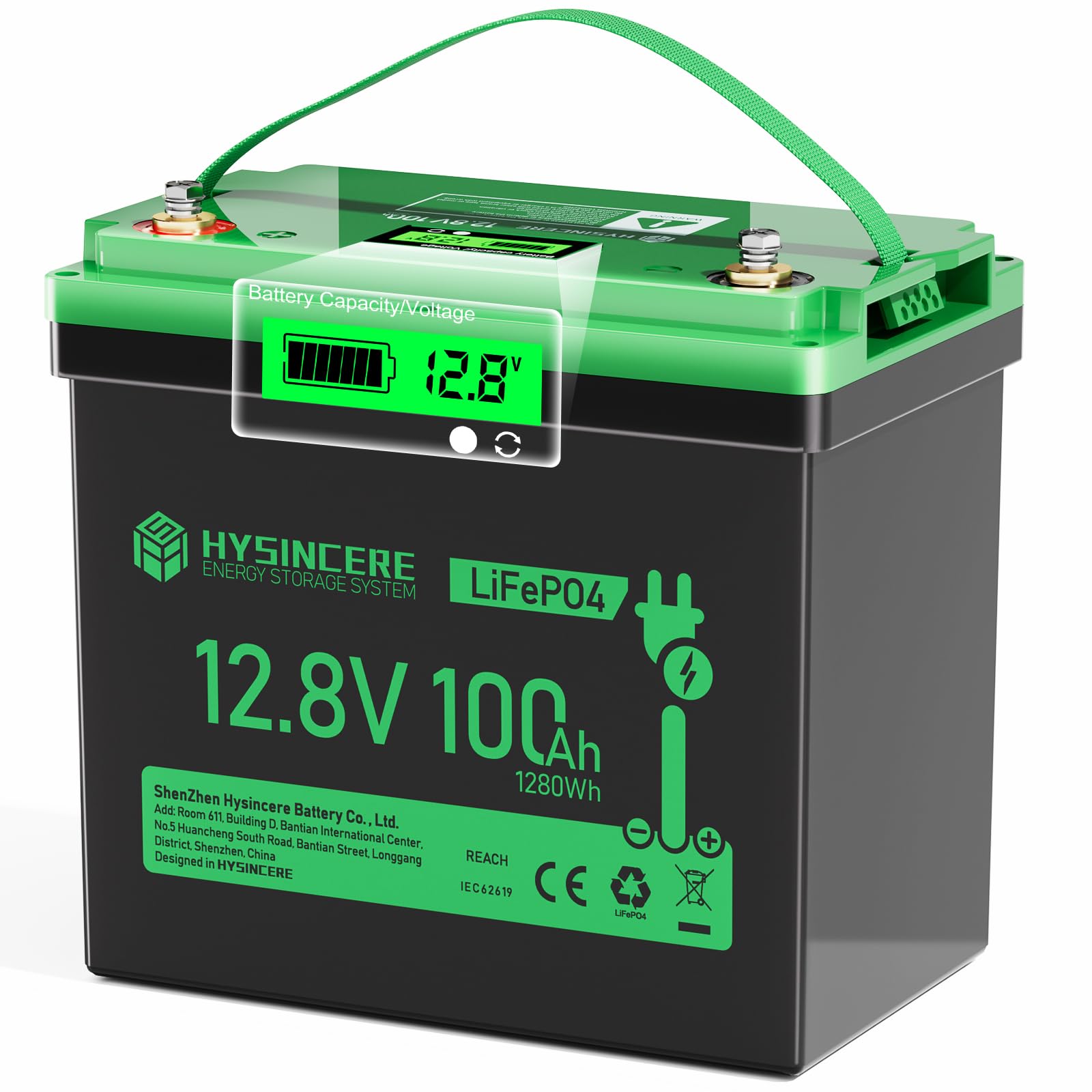 12V 100Ah LiFePO4 MINI Lithium Batterie mit LED 1 Pack, 100A Intelligente BMS & Max.15000 Zyklen, 12 Volt Deep Cycle Akku 1280Wh Wiederaufladbare für Wohnmobil, Camping, Solar Home Systeme