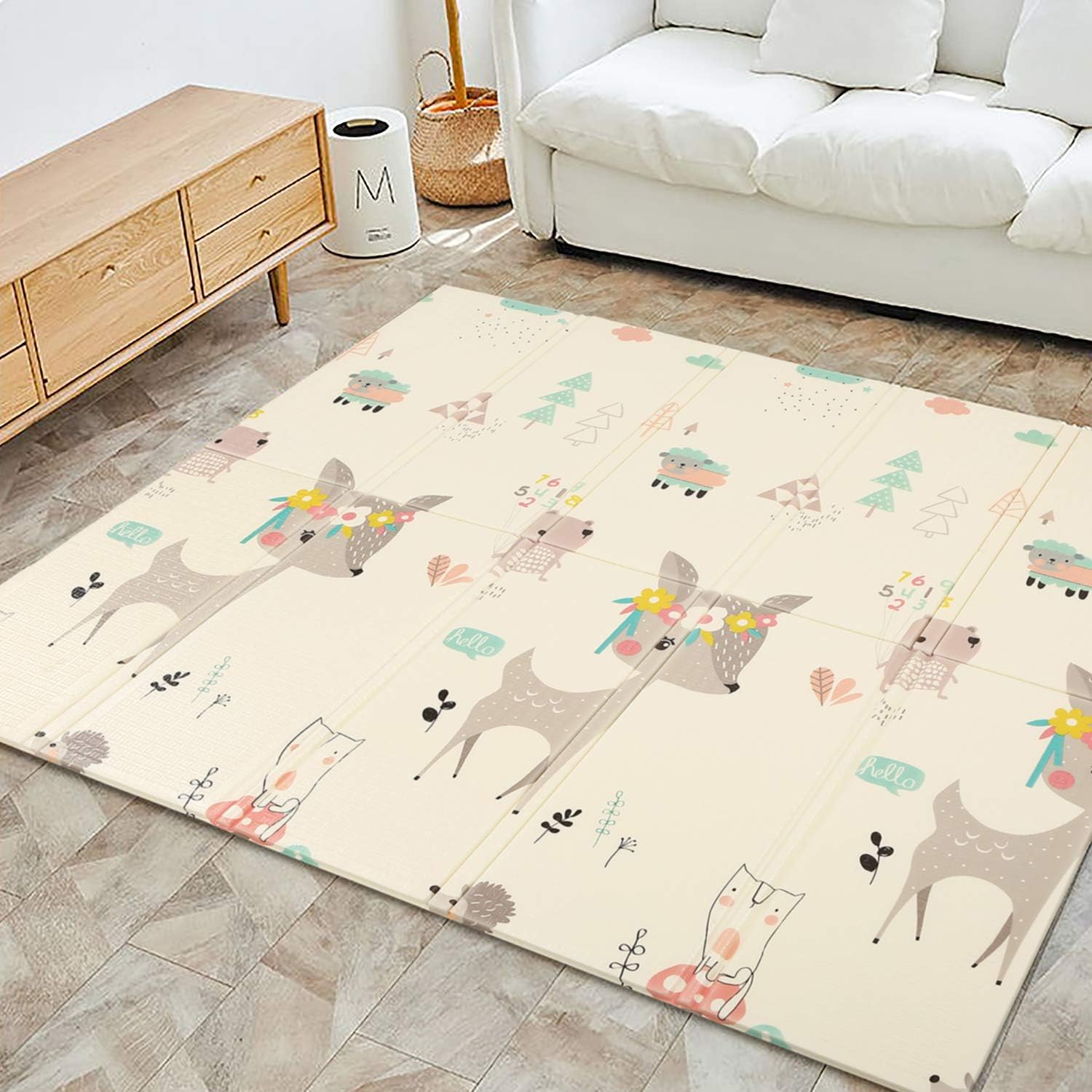 Moromuu Baby Play Mat, Extra Large 0.6IN Thick Folding Baby Care Baby Playmat, Toddlers & Kids, Reversible Waterproof Portable Foam Crawl Mat for Outdoor or Indoor Use (Deer + Panda)