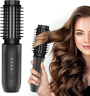 Cordless Curler Iron Brush for All Hair Types - Rechargeable Hair Styler Curler Brush f 4 Temperature(max 210°for Salon-Worthy Waves Curls and Volume, 8-Min Auto Off Travel Friendly (Black)