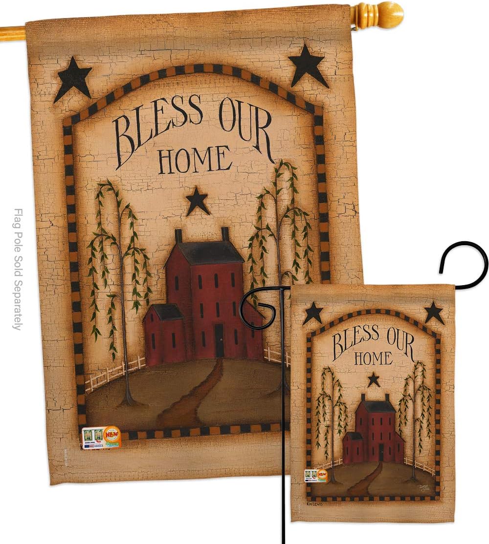 Classic Bless Our Home House Flag Country Living Primitive Farm Western Barn American Rustic Cowboy Rural Ranch Small Decorative Gift Yard Banner Made In USA 28 X 40