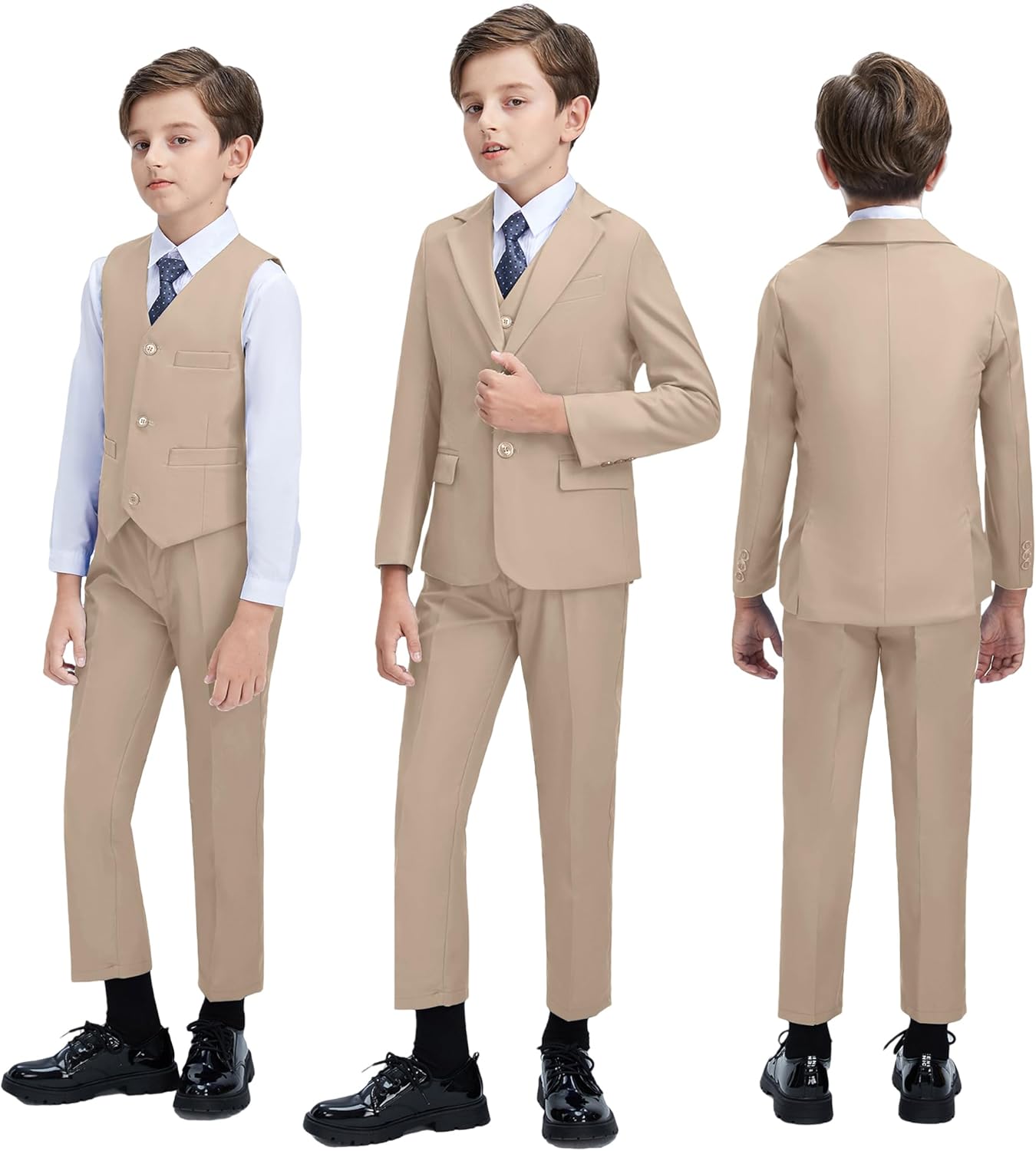 Boys' 3 Piece Suit Set with Suit Jacket, Vest, Pants, Formal Tuxedos Slim Fit Ring Bearer Outfit Size 2-20 - Image 4