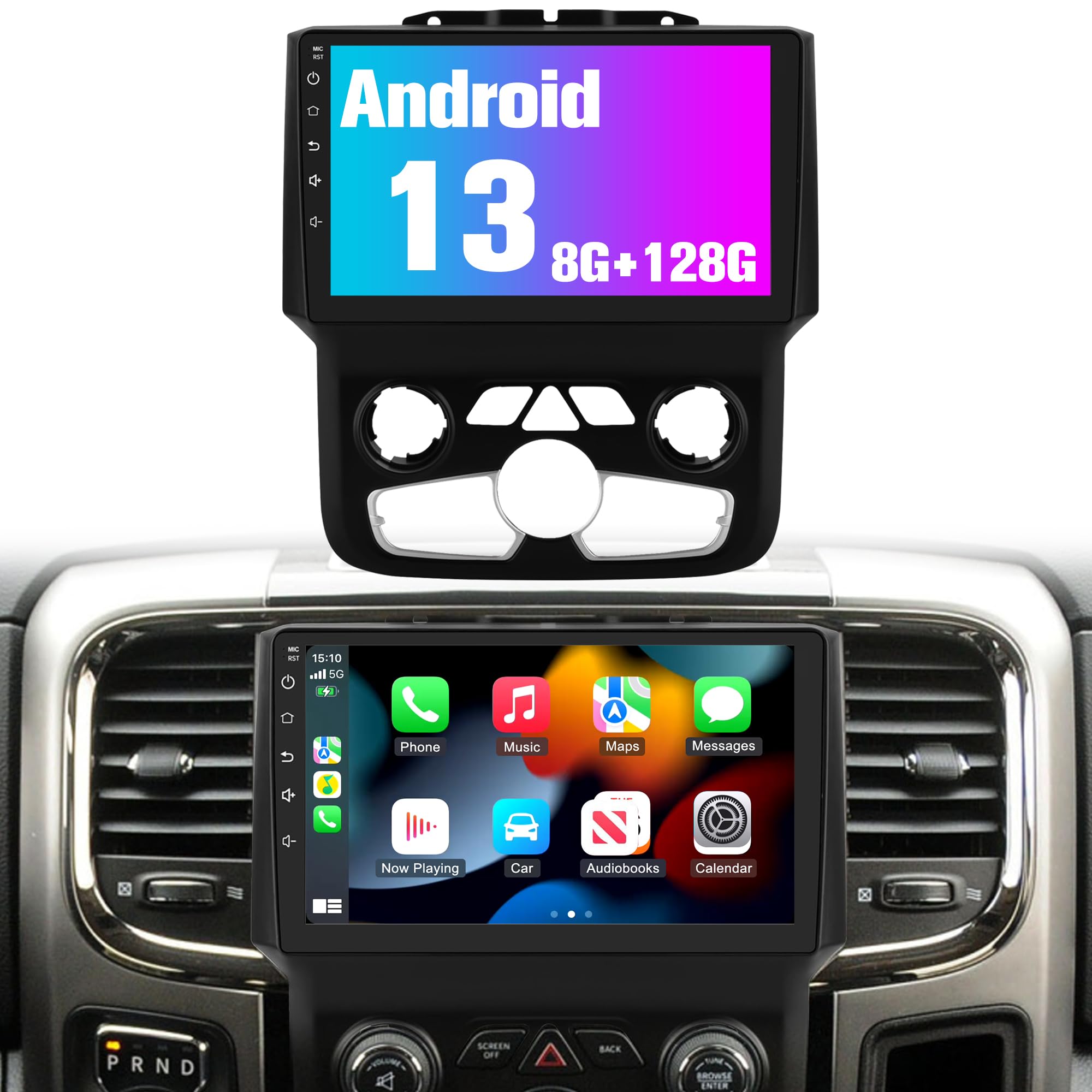Radio for RAM 1500 2500 3500: 8+128G Car Stereo with Bluetooth AM FM Carplay for Dodge Truck AUTO AC, 9
