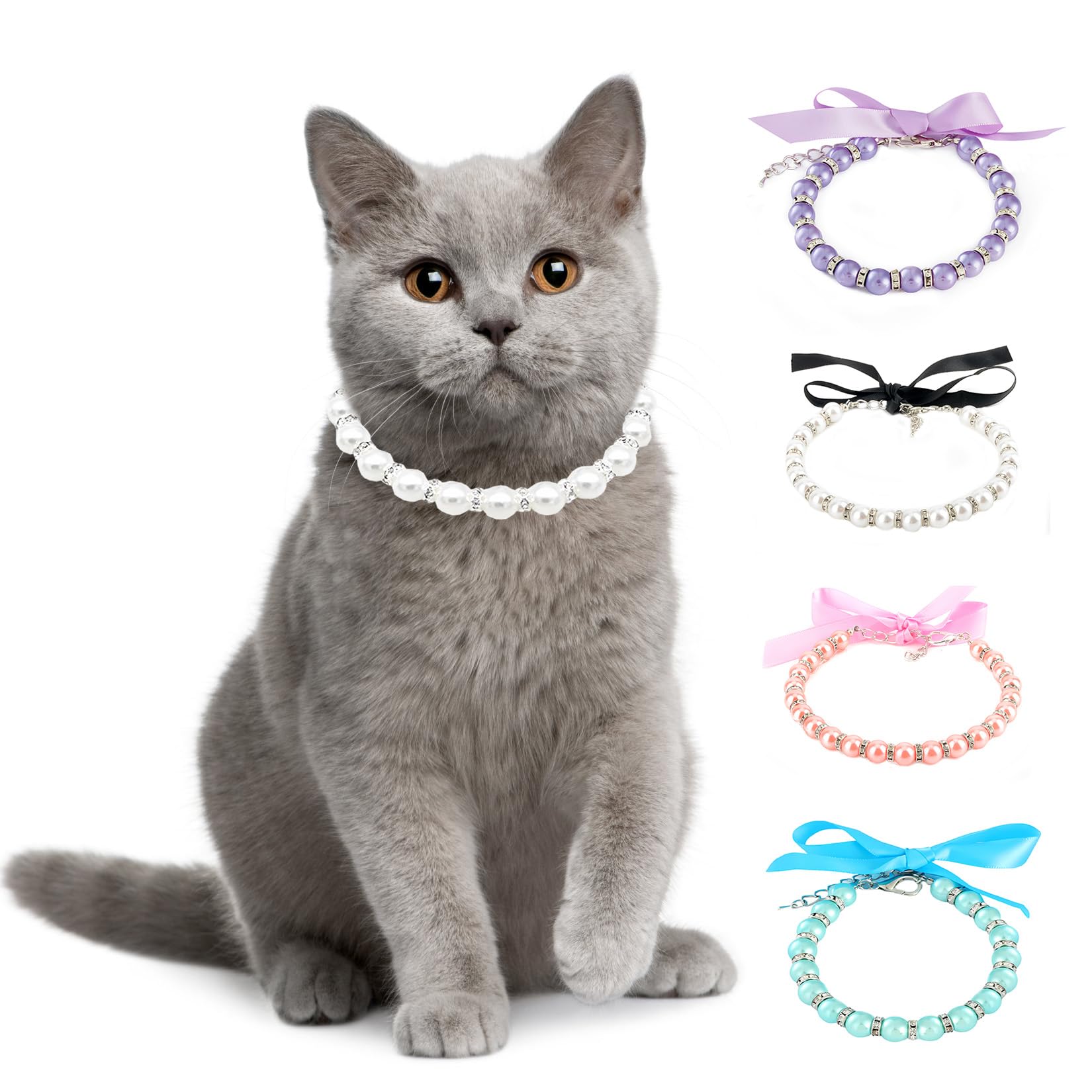 Collana di perle per animali domestici per cani di piccola taglia e gatti regolabile con perle fantasia per animali domestici gioielli Bling strass collare con papillon chihuahua York