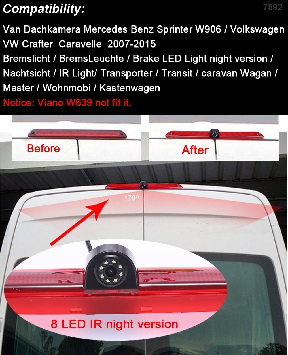 Pantalla TFT LCD de 4.3 Pulgadas Monitor de Coche + HD CCD Transporter Van Nocturna IR Luz Freno Cámara de Marcha Atrás Visión Trasera Coche para Mercedes Sprinter W906/ VW Crafter Multivan Caravelle