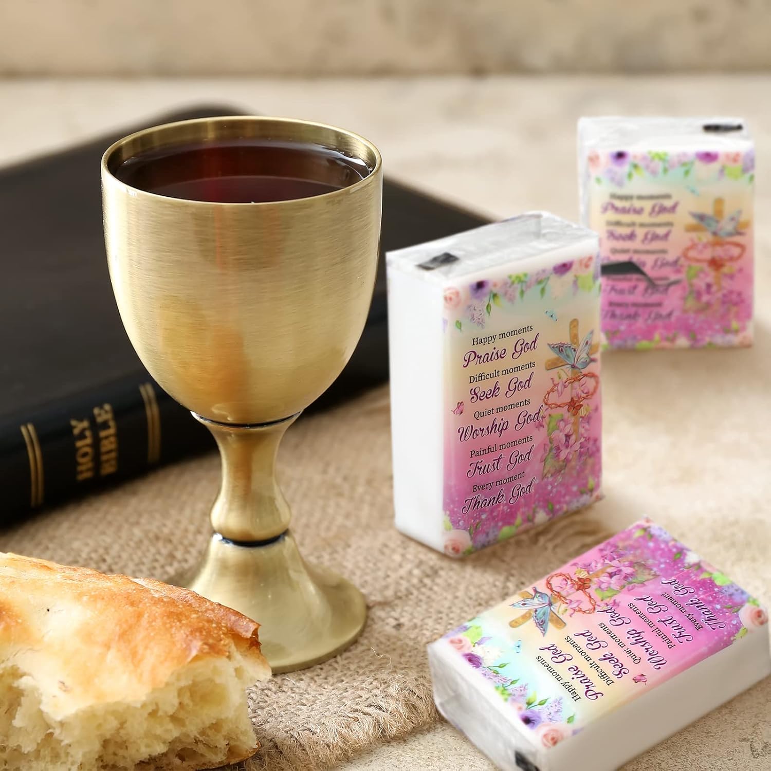 Yinder 120 Pack Christian Pocket Tissues Gifts Bulk Bible Verse Travel Packs for Church 3 Ply Floral Travel Size Mini Facial Tissues Pocket Inspirational Individual Religious Party Favor