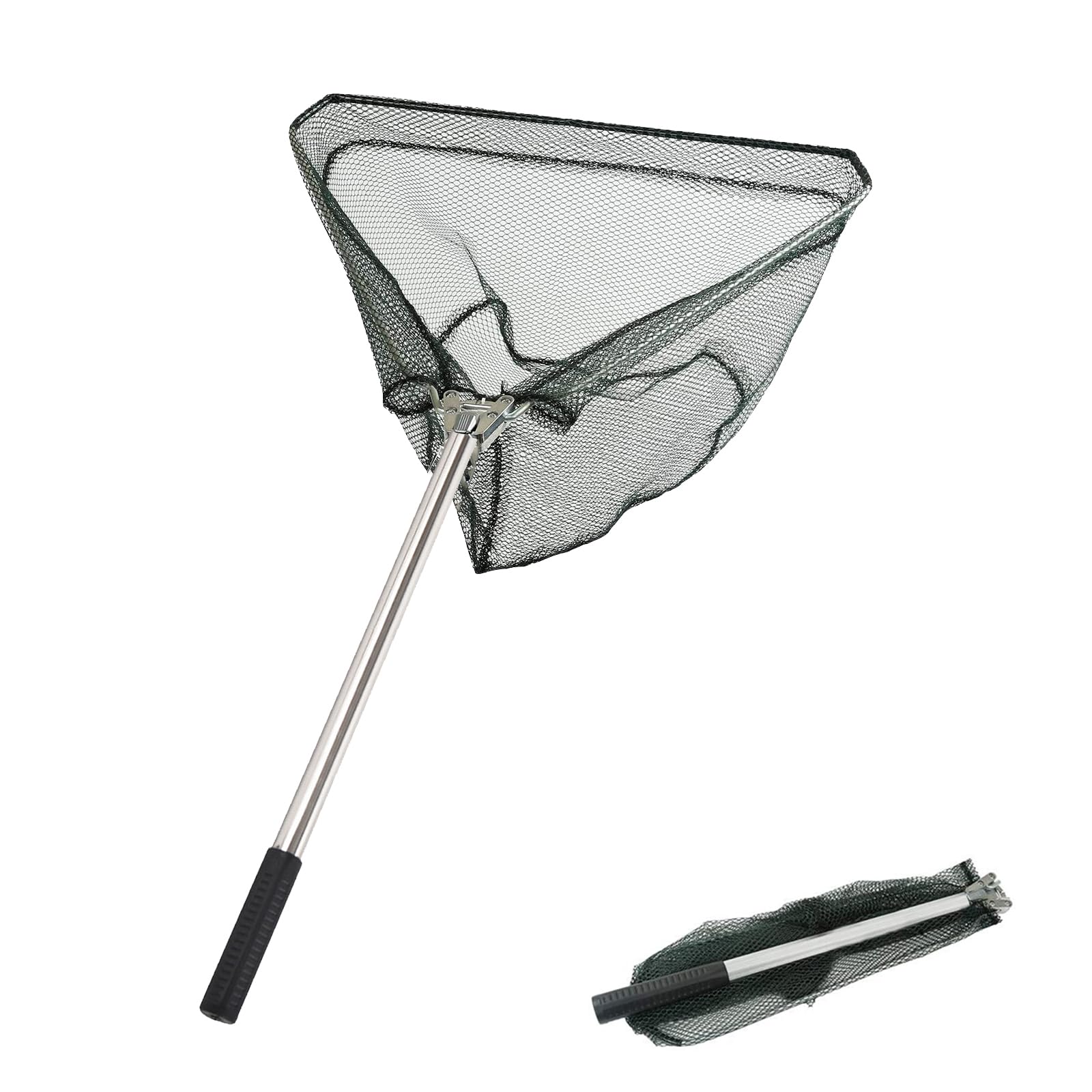 Fishing Landing Net, 50cm Pole Stainless Steel long Handle,Stainless Steel Triangular,For Bird Fish Catch,Aquarium,Ponds Floating Objects,Carp Trout (Triangle)