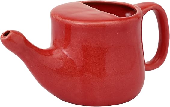 Ceramic Neti Pot, SPILL PROOF with 5 Sachet Neti Salt - Red Color, Holds 250 ML 8.4 FL Oz