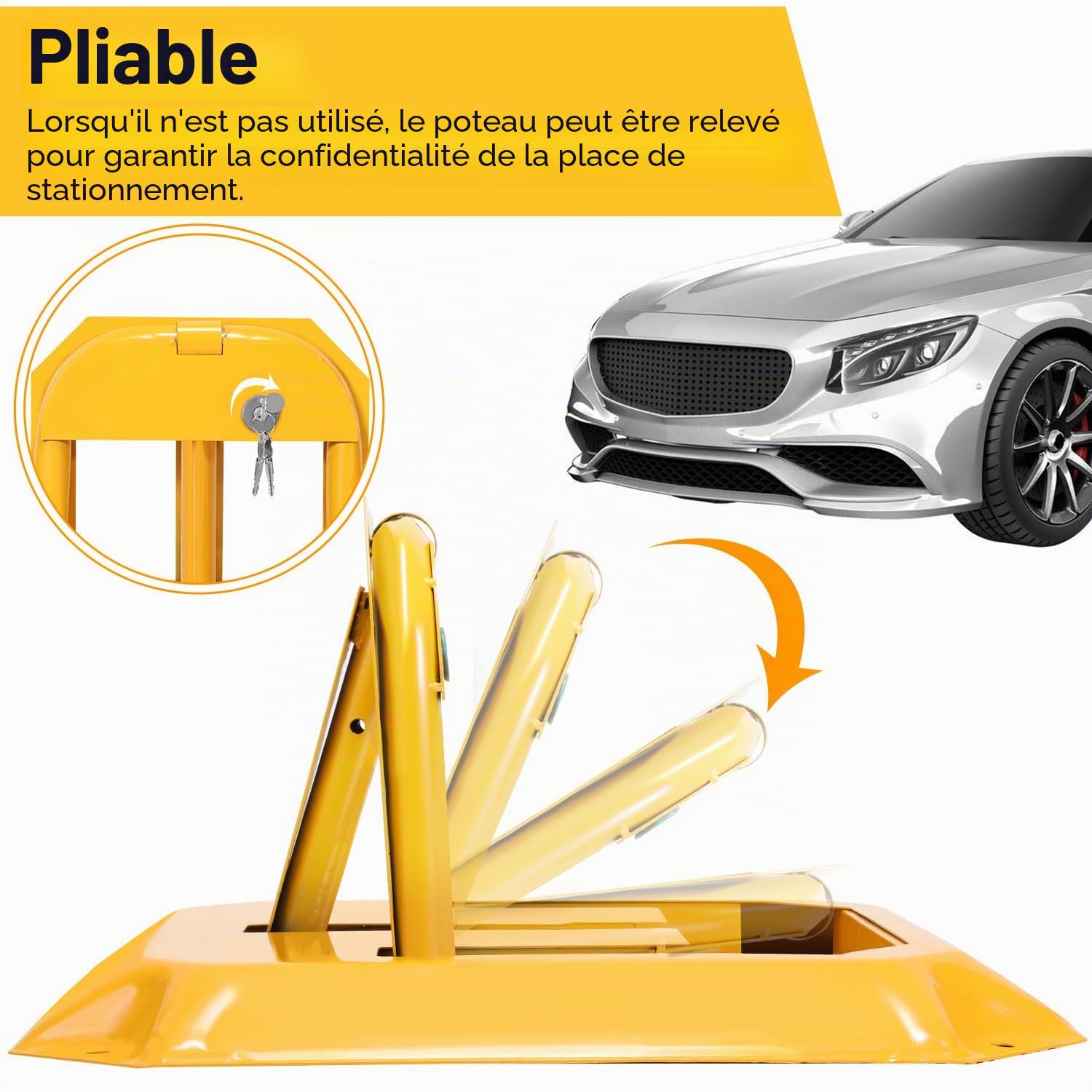 Sonnewelt Barrière de Parking Rabattable 2 Pièces, Arceaux de Parking en Acier avec Clés, Bloque-Places Pliables jusqu'à 5000 kg, pour Garage Allée Parking Privé