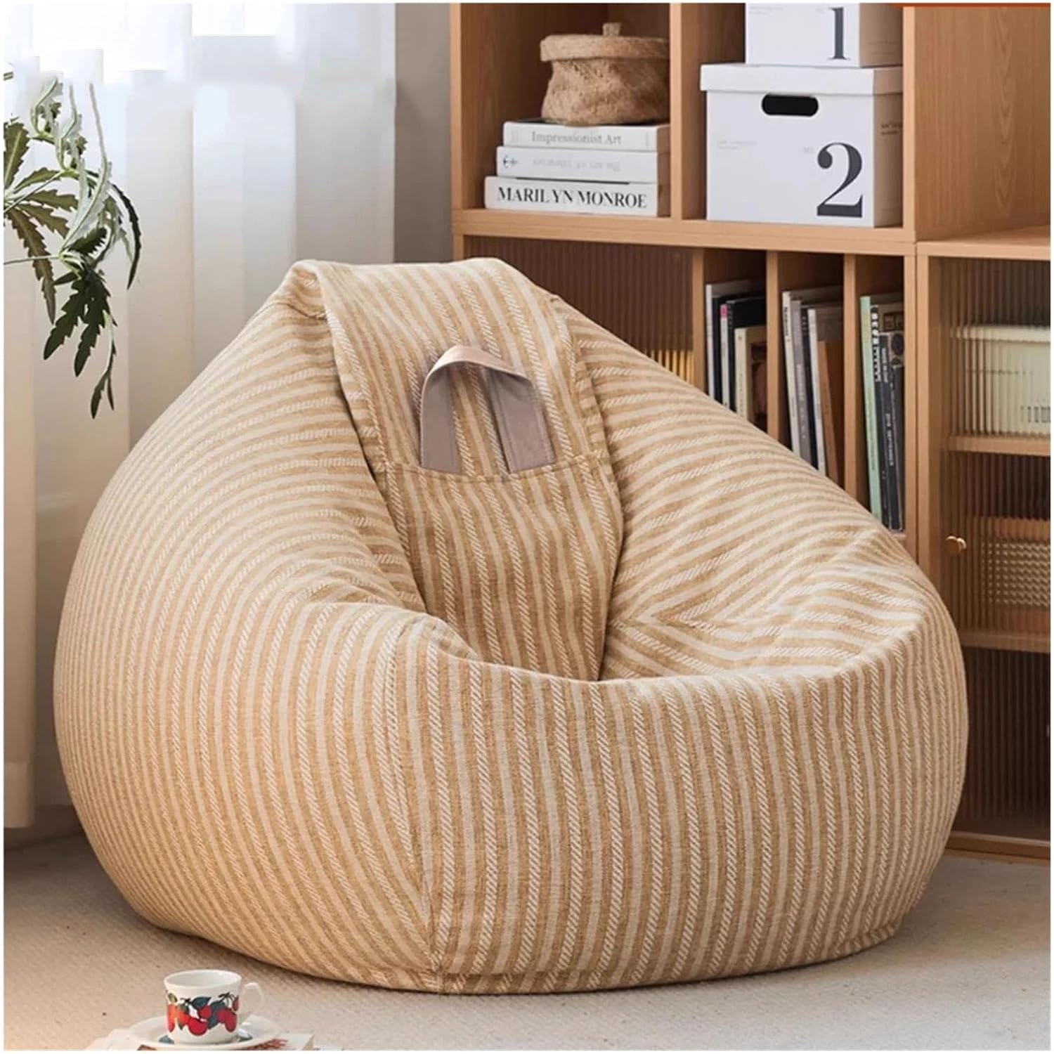Cotton Linen Bean Bag Cover(Black,D80cm-2.6ft-Cover)