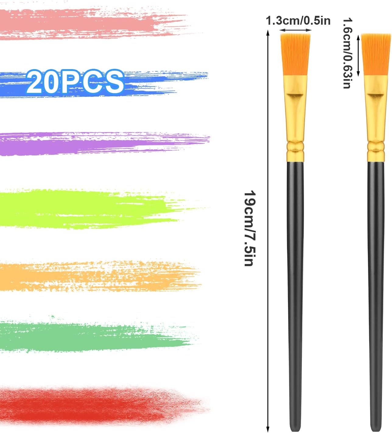 20pcs Flat Paint Brushes 0.5 Inch Wide, Watercolor Acrylic Paint Brushes Bulk Synthetic Nylon Oil Painting Brushes for Artists Professional Amateurs Acrylic Painting Crafts Canvas (Black)