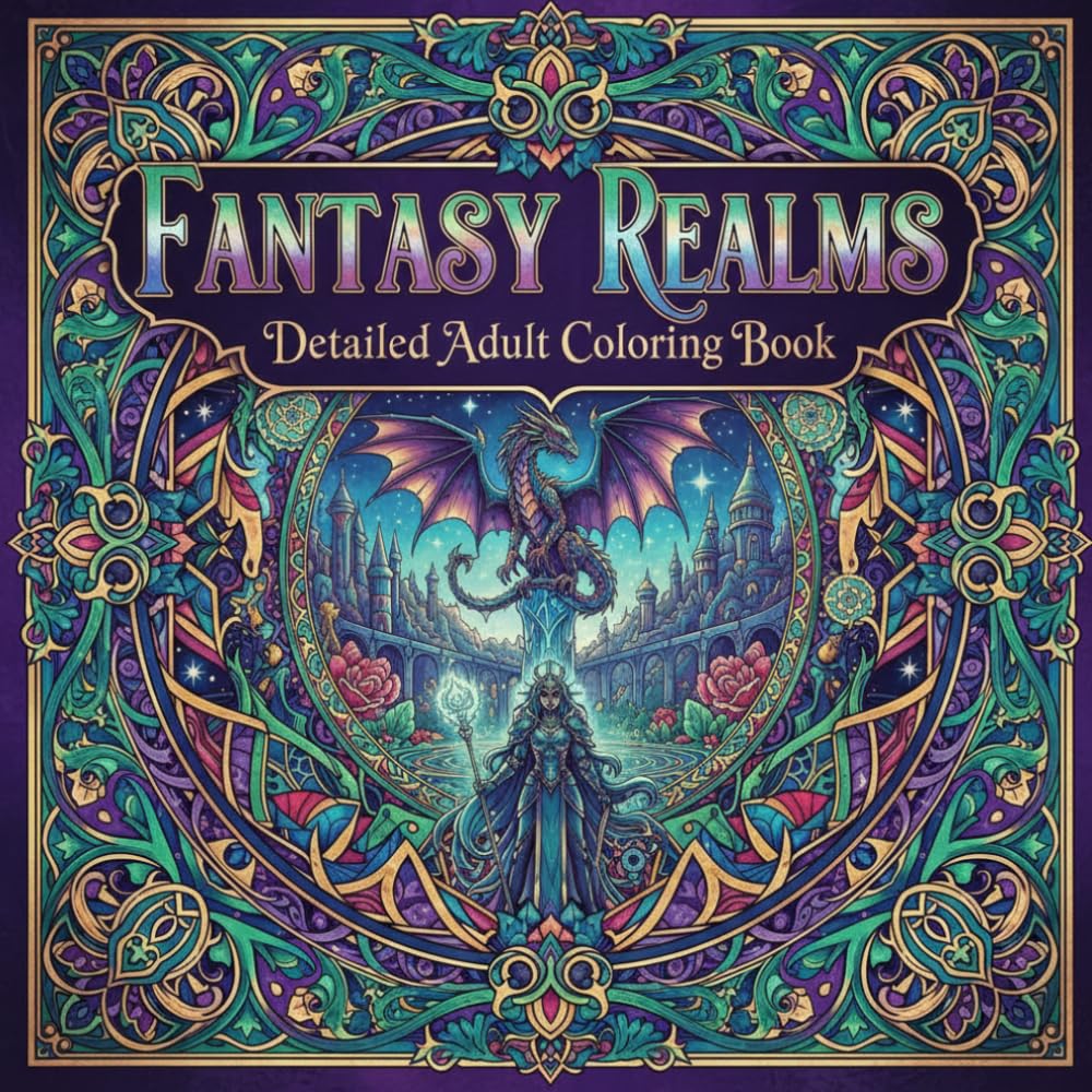 Fantasy Realms: An Intricate Adult Coloring Book of Dragons, Castles, Enchanted Forests, and Magical Creatures