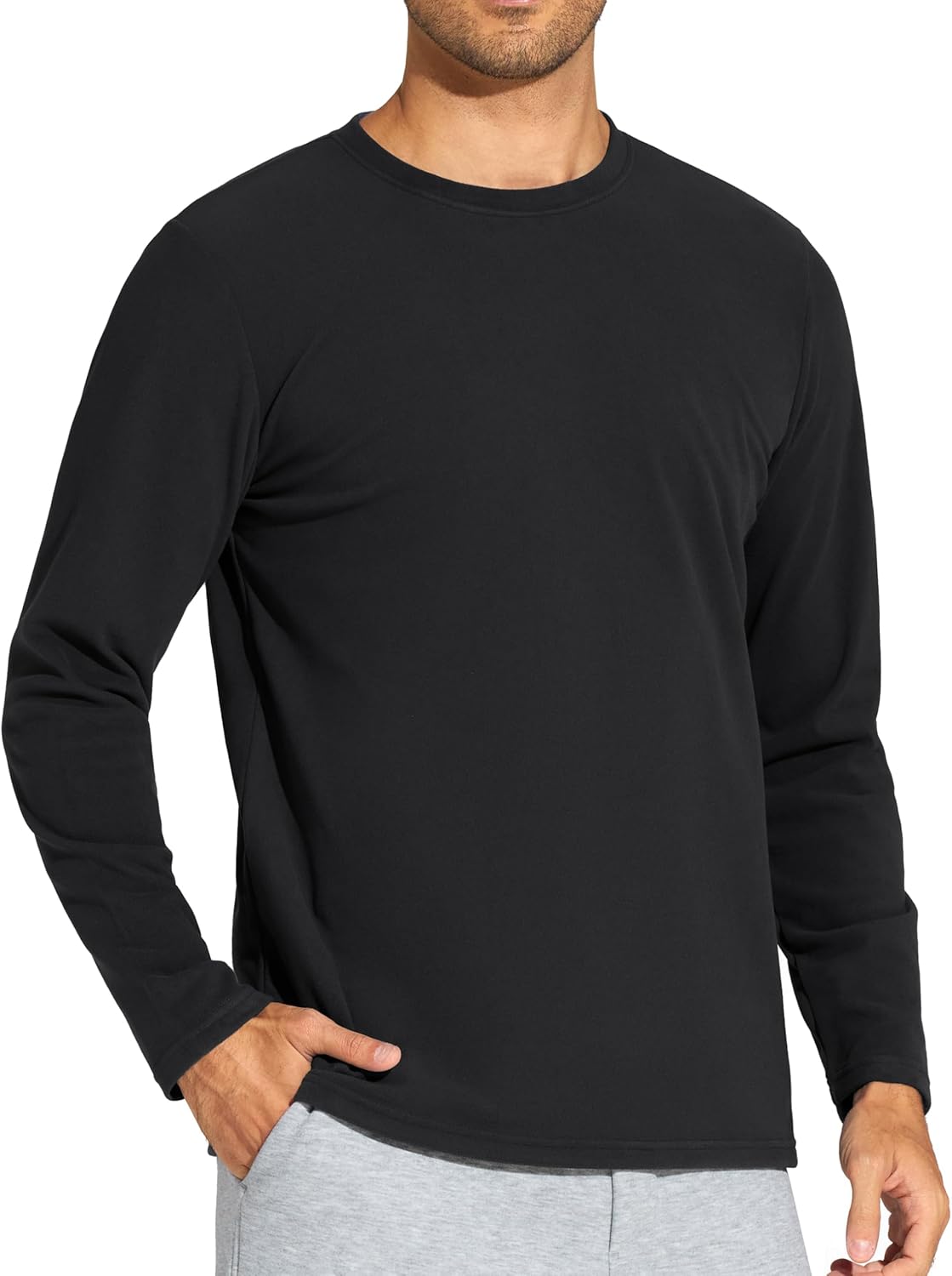 THE GYM PEOPLE Men's Long Sleeve Base Layer Thermal Shirts Stretchy Crewneck Basic Casual Pullover Undershirt Tee Tops