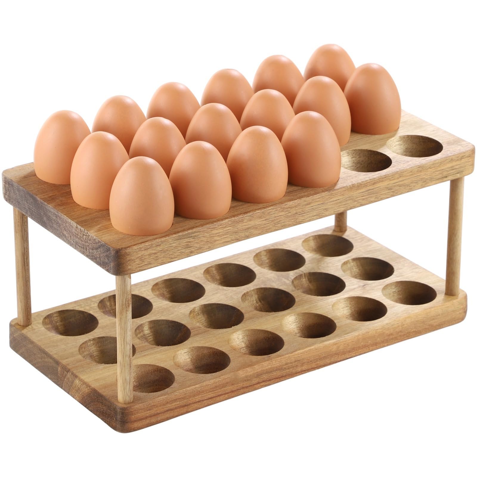 Soporte para huevos de madera de 2 niveles para 36 huevos, organizador de huevos apilable, estante para huevos para nevera