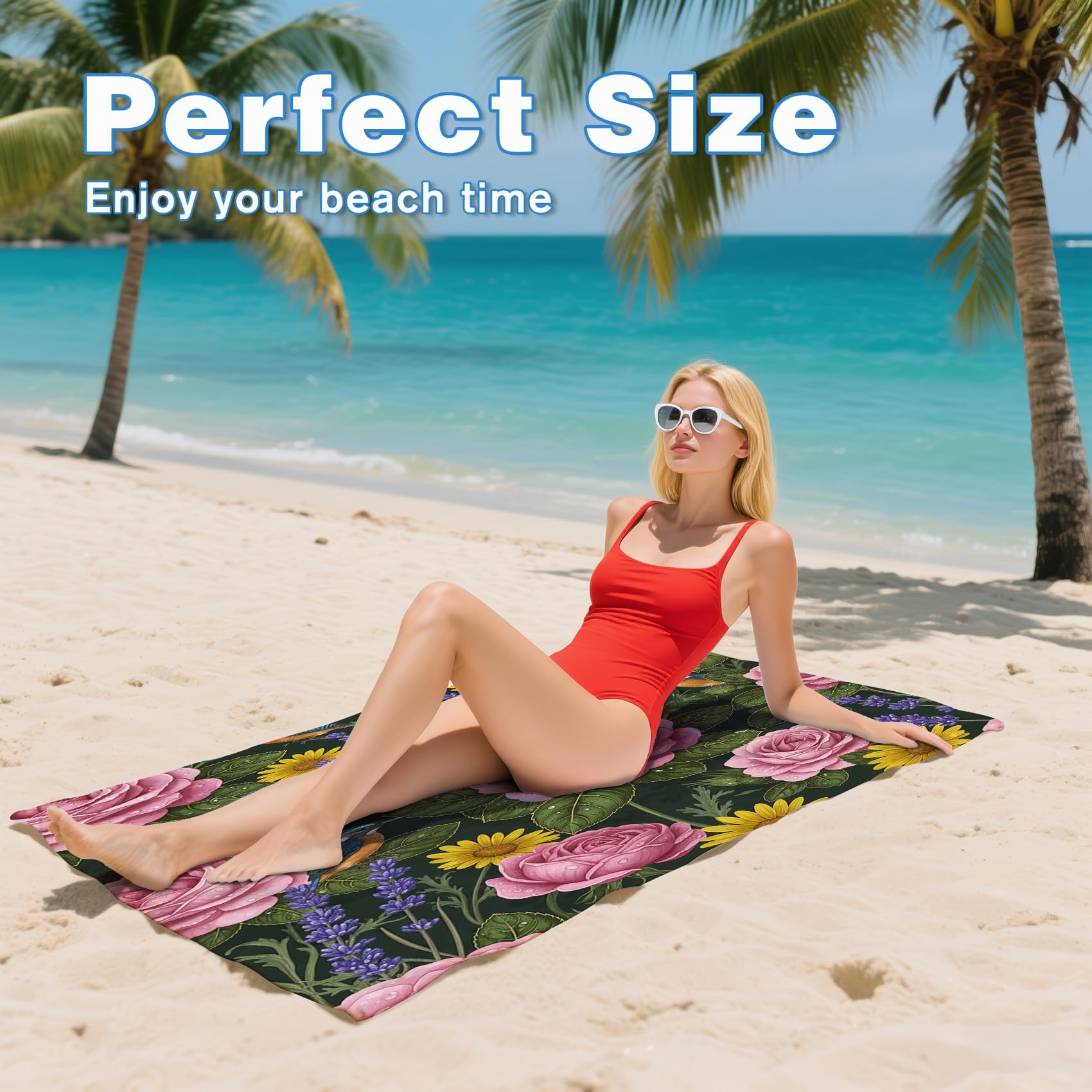 Serviette de Plage XXL Microfibre Rose Fleurs Lavande Florale Fleurie, Drap de Plage Séchage Rapide Anti Sable & Légère, Serviette de Bain Grande Taille 200x200 cm, Accessoire & Cadeau été