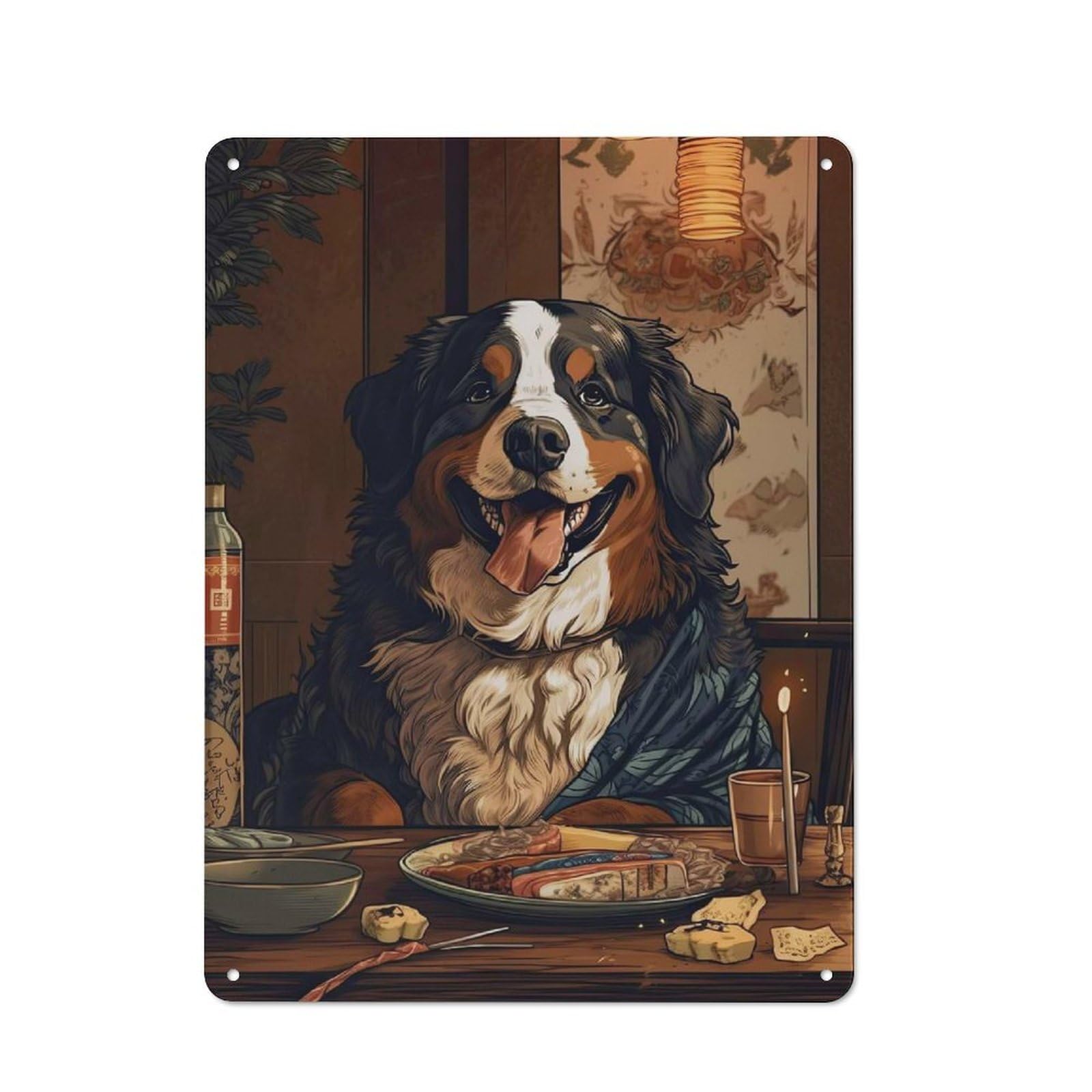 Junmoney Style-23 Modern Vintage Bernese Mountain Japanese Metal Desk Wall Sign 40X30cm, Office Wall Decor For Office, Study, Studio Or Hallway