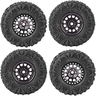 4pcs RC Tire, 1/10 Truck Rubber Tires RC Wheel Tyres Metal Wheel Hub Accessory Fit for 1/10 RC Car 2.2 Inch() 2.2 Beadlock Wheels and Tires 2.2 Beadlock Wheels