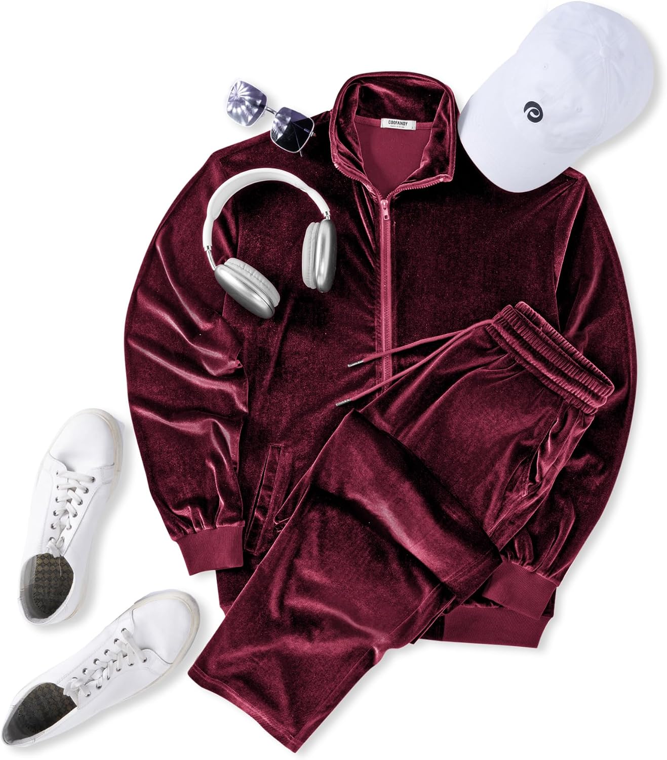 COOFANDY Mens 2 Piece Velour Tracksuit Full Zip Jackets Pants Velvet Jogging Suits Sweatsuit Set