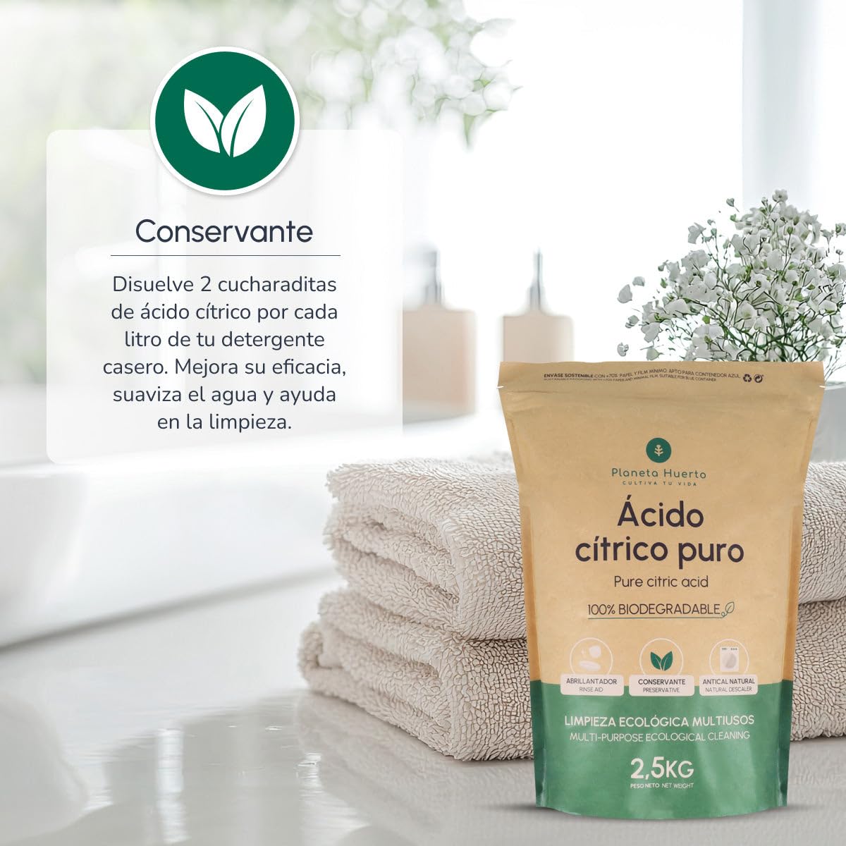 PLANETA HUERTO | Pack 6x Ácido Cítrico Ecológico – Ácido cítrico en polvo multiusos para limpieza ecológica, abrillantador, antical y detergentes caseros