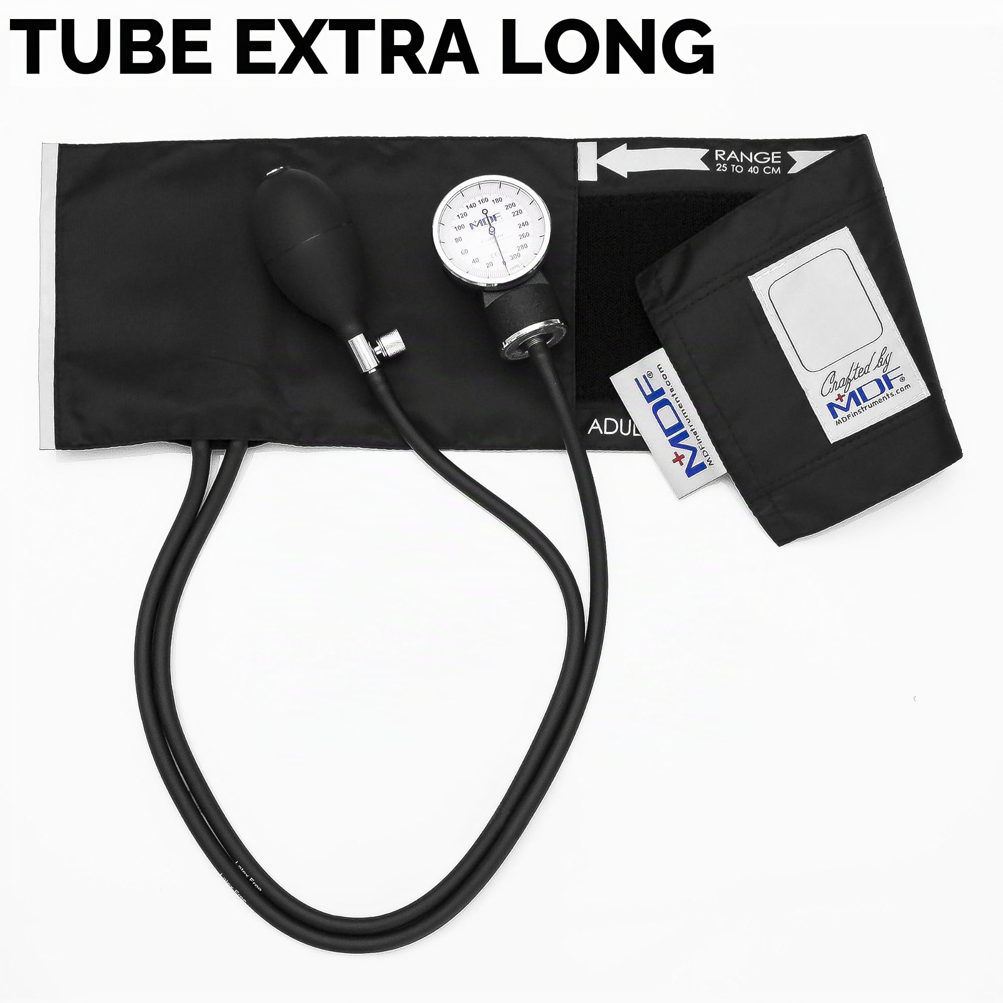 MDF Instruments, tensiomètre anéroïde professionnel haut de gamme Calibra, tensiomètre avec brassard pour adulte et étui de transport, cadran blanc, brassard noir, MDF808M11