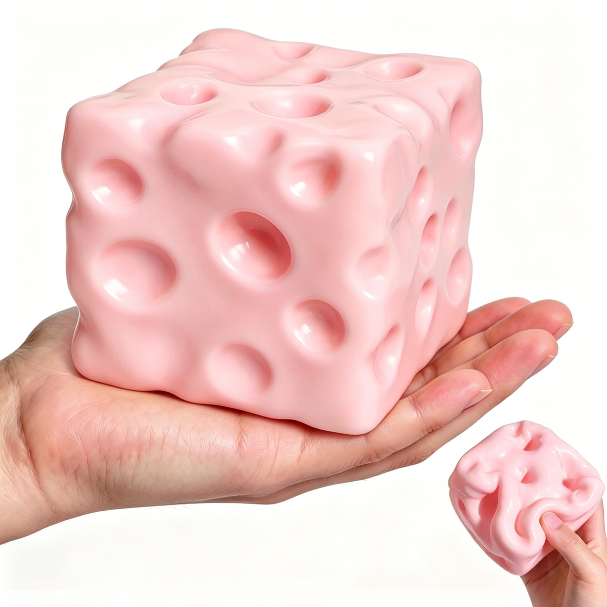 Cheese Squishy, Big Brain Cheese Stress Ball Realistic Design, Anxiety Relief Fidget Toy Sensory Toys For Adults & Kids (Cheese-PInk) — image 1