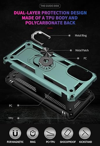 Miniatura 3 de Funda para Moto G 5G 2022 con funciones de automóvil, soporte de anillo de metal, armadura anti caída completa, material de TPU + PC para Moto G 5G