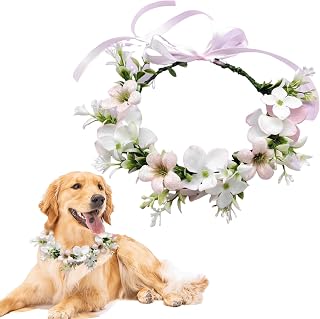 Hunde Hochzeits Blumenhalsband, Blumenkranz Kopfschmuck, Haarkranz Blumen, Fliege für Hunde, Hund Hochzeit, Schleife Hund, Blumenkranz Schleife Haustier Blumenring für Foto Requisiten