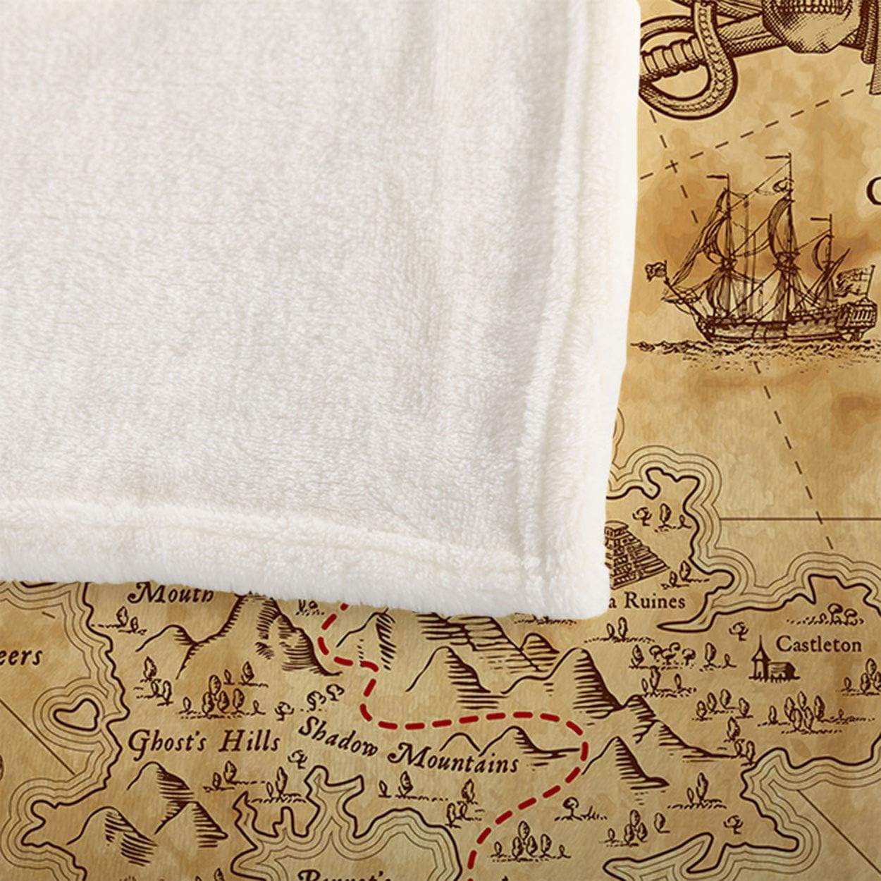 Mugod Map Throw Blanket Treasure Map and Pirate Emblem Sailboat Compass on a Ruined Old Parchment Decorative Soft Warm Cozy Flannel Plush Throws Blankets for Bedding Sofa Couch 50 X 60 Inch