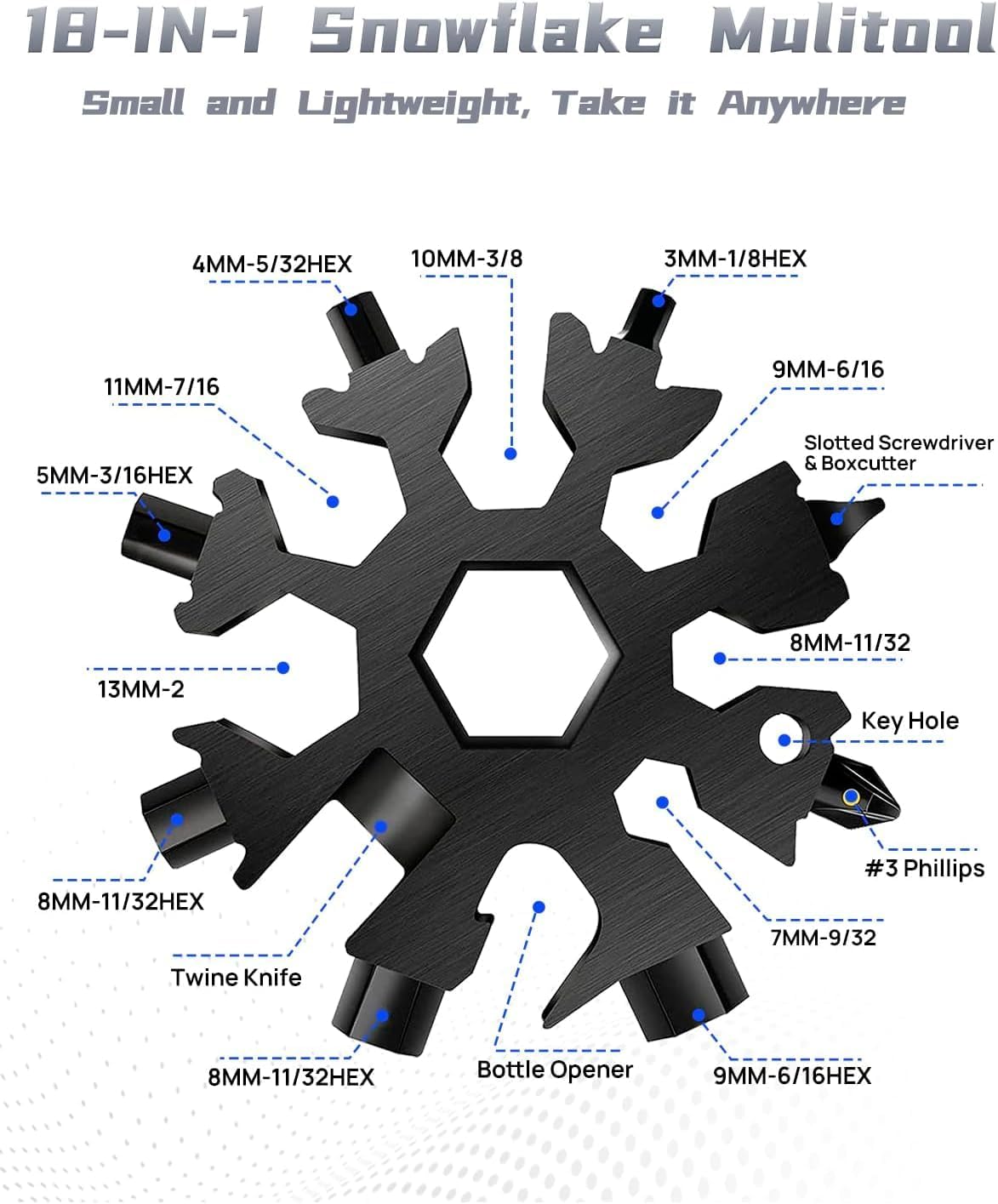 BIBURY Stocking Stuffers for Men, 12 in 1 Multitool Hammer with 18 in 1Snowflake,All in One Survival Tools Hammer, Gift for Men Outdoor Multitool, Cool Gadgets for Husband Boyfriend Adults