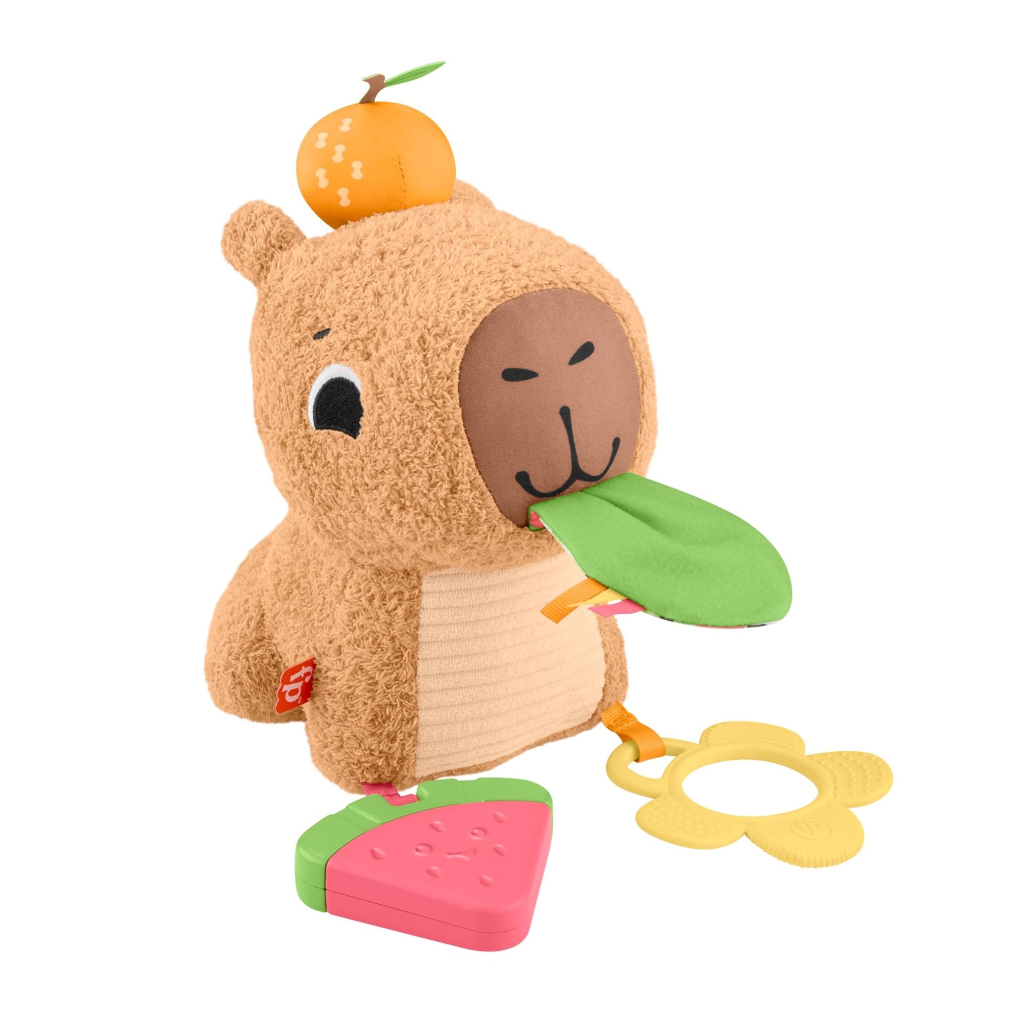 Fisher-Price Capibara Hugs & Toys Plush Sensory Toy with Rattle and Teether for Newborn Babies 3+ Months, HYR54