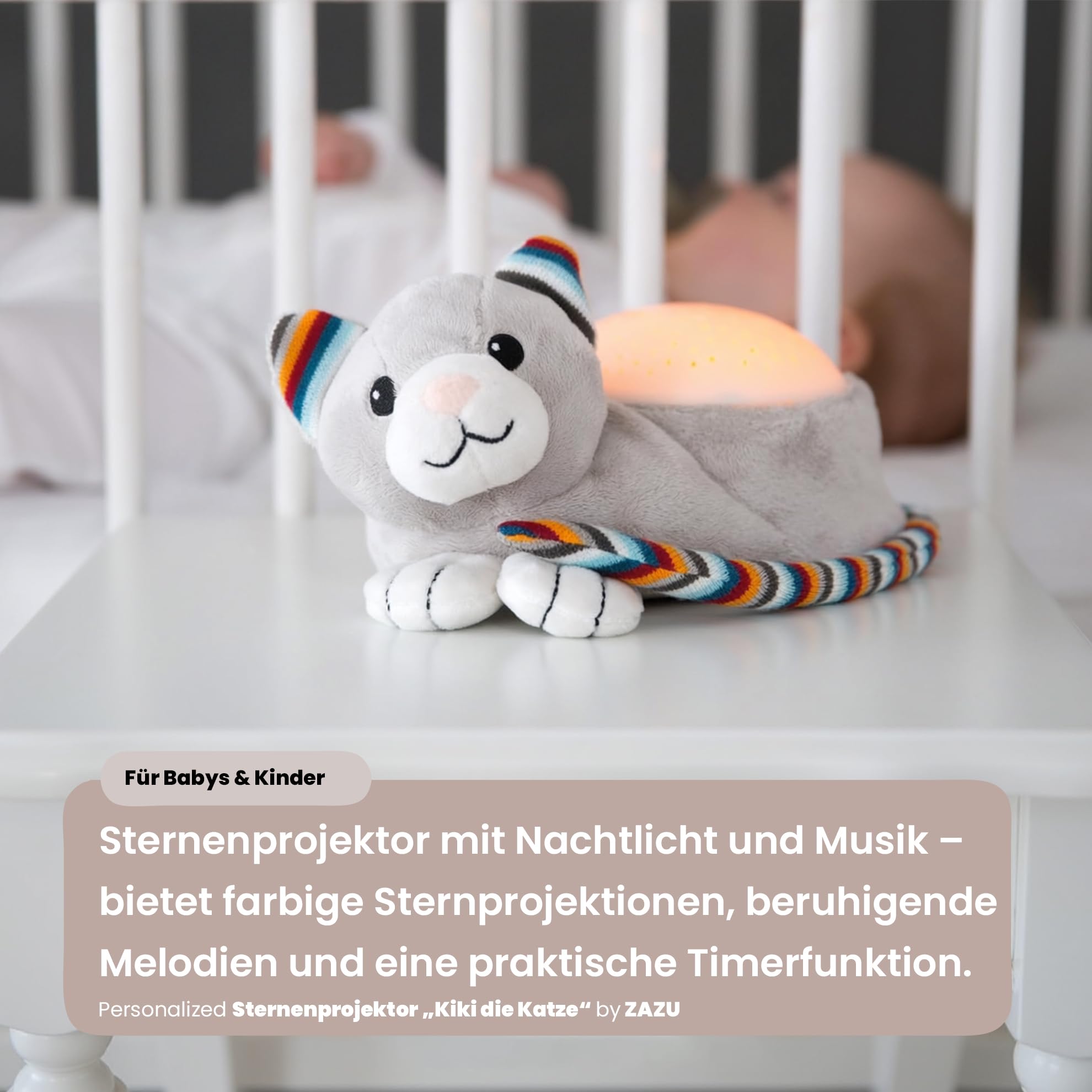 Personalizzabile proiettore di stelle Kiki la gatta–luce notturna con musica e proiezioni di stelle colorate–melodie rilassanti e timer–personalizzato con nome stampato–ZAZU