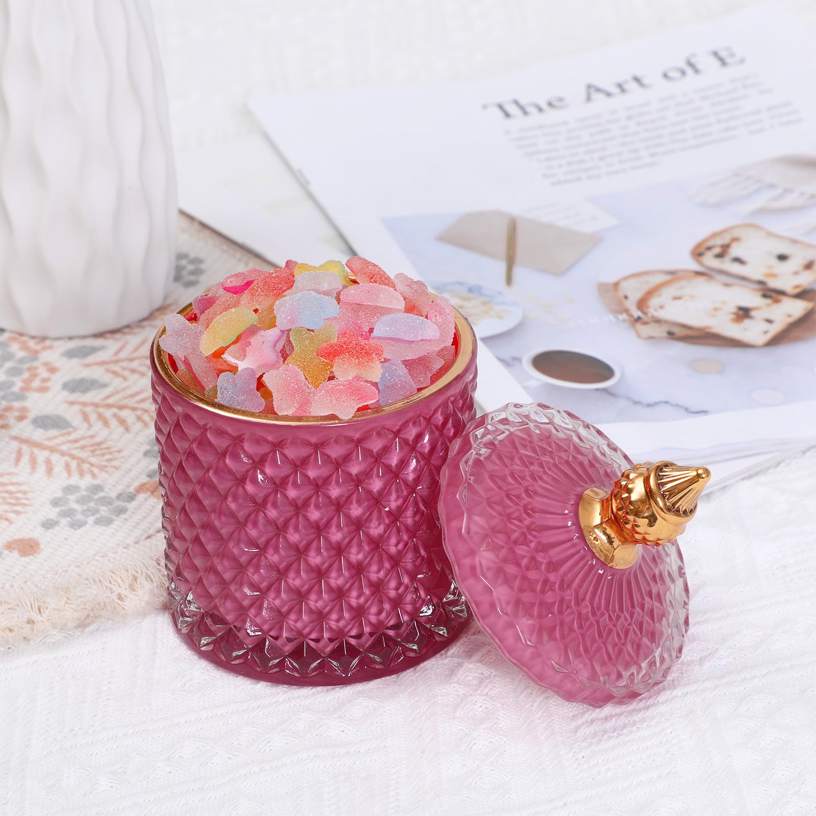 Kichvoe Barattolo Portaoggetti Rosa in Vetro 1 Pezzo Design Ecocompatibile Contenitore Multifunzionale per Scrivania e Organizzazione Gioielli