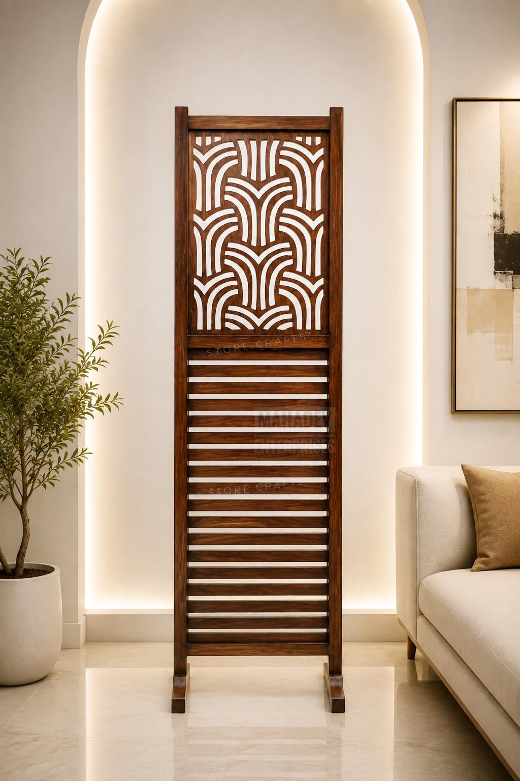 Wooden Room Divider 1 Panel 6 Feet | Solid Wood Partition Screen for Living Room, Bedroom & Pooja Room | Freestanding Privacy Divider | Decorative Home Décor (Brown)-image-10